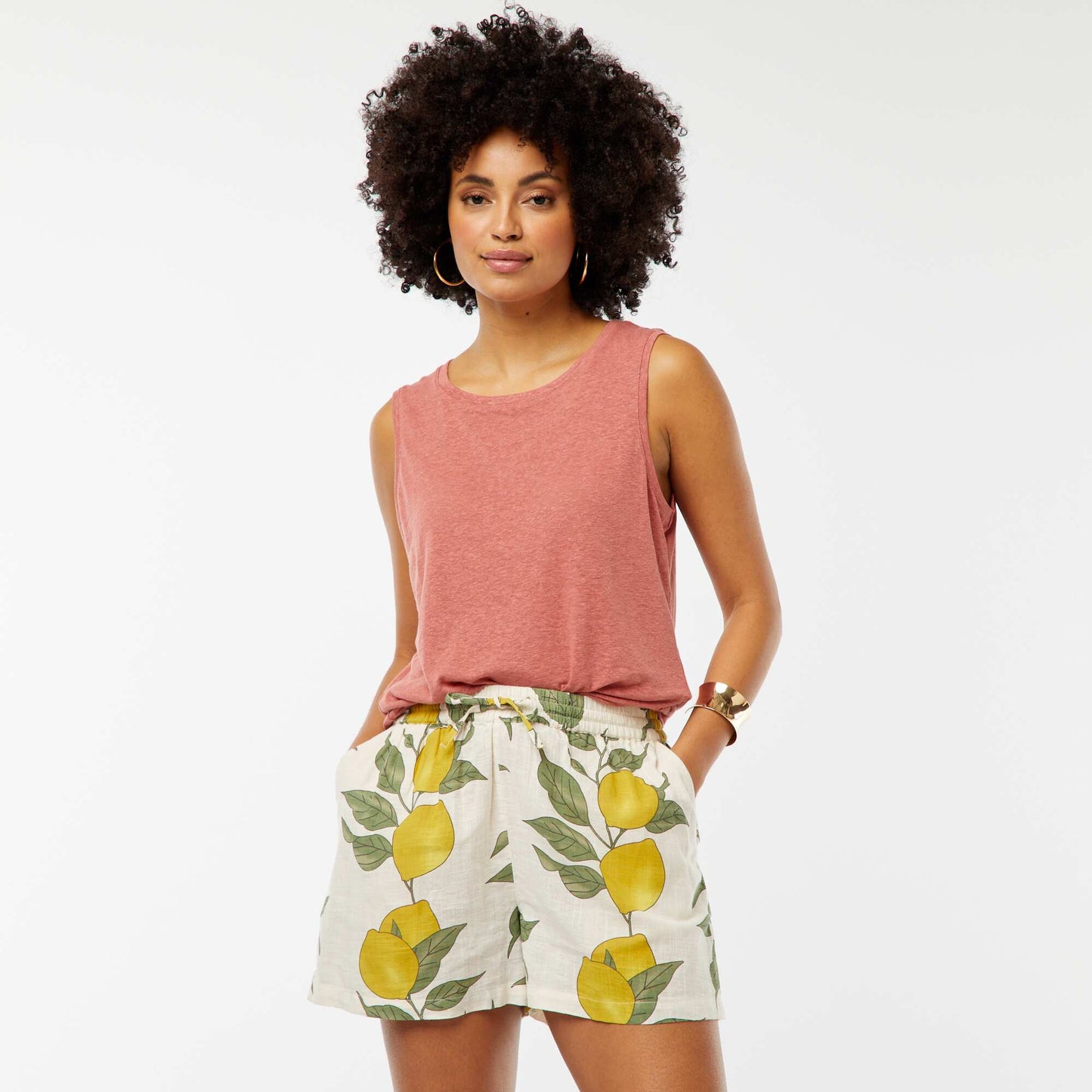 Short fluide avec imprimé citrons BEIGE