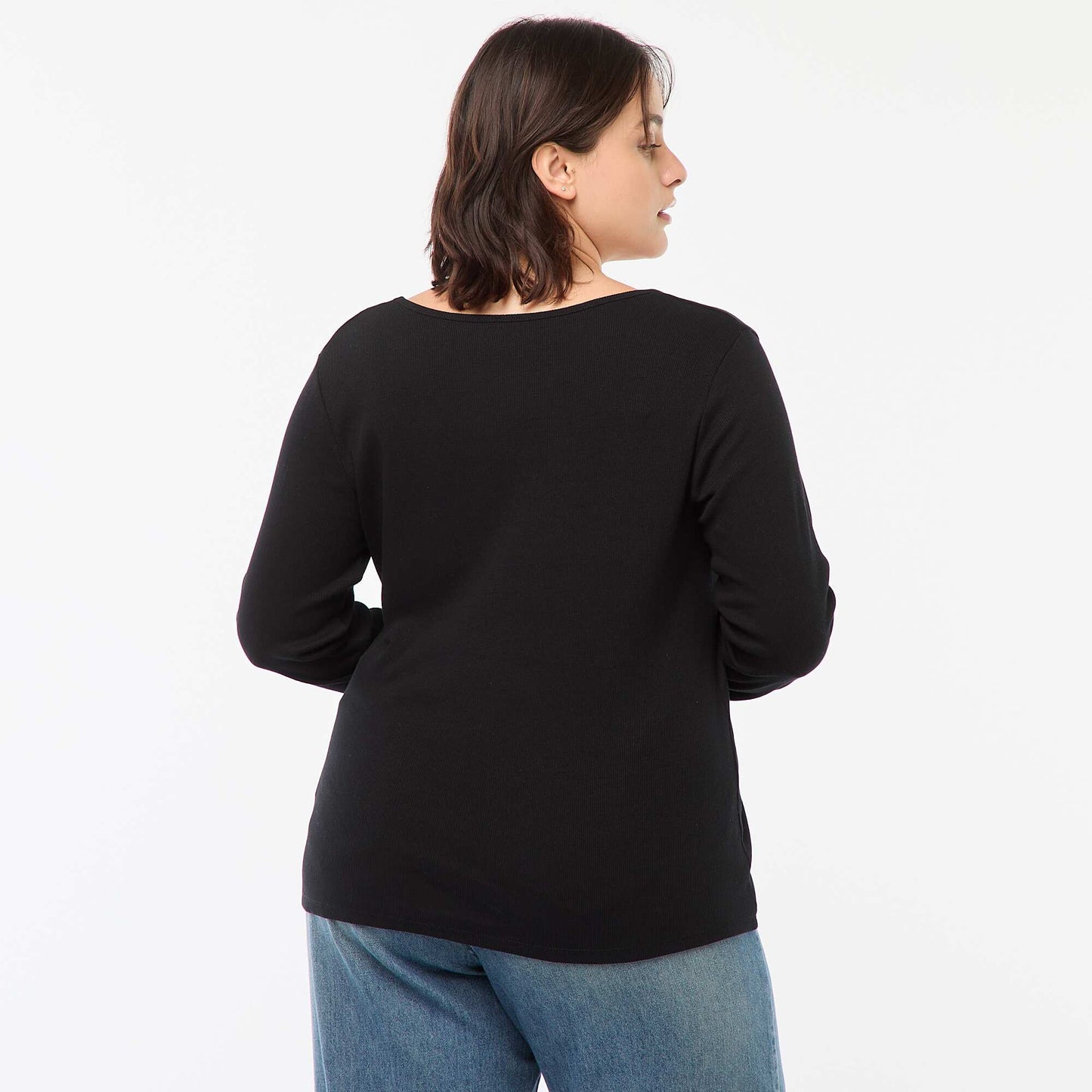 Tee-shirt manches longues en rib côtelé NOIR