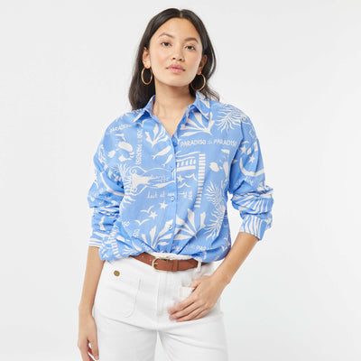 Chemise en voile de coton imprimée BLEU