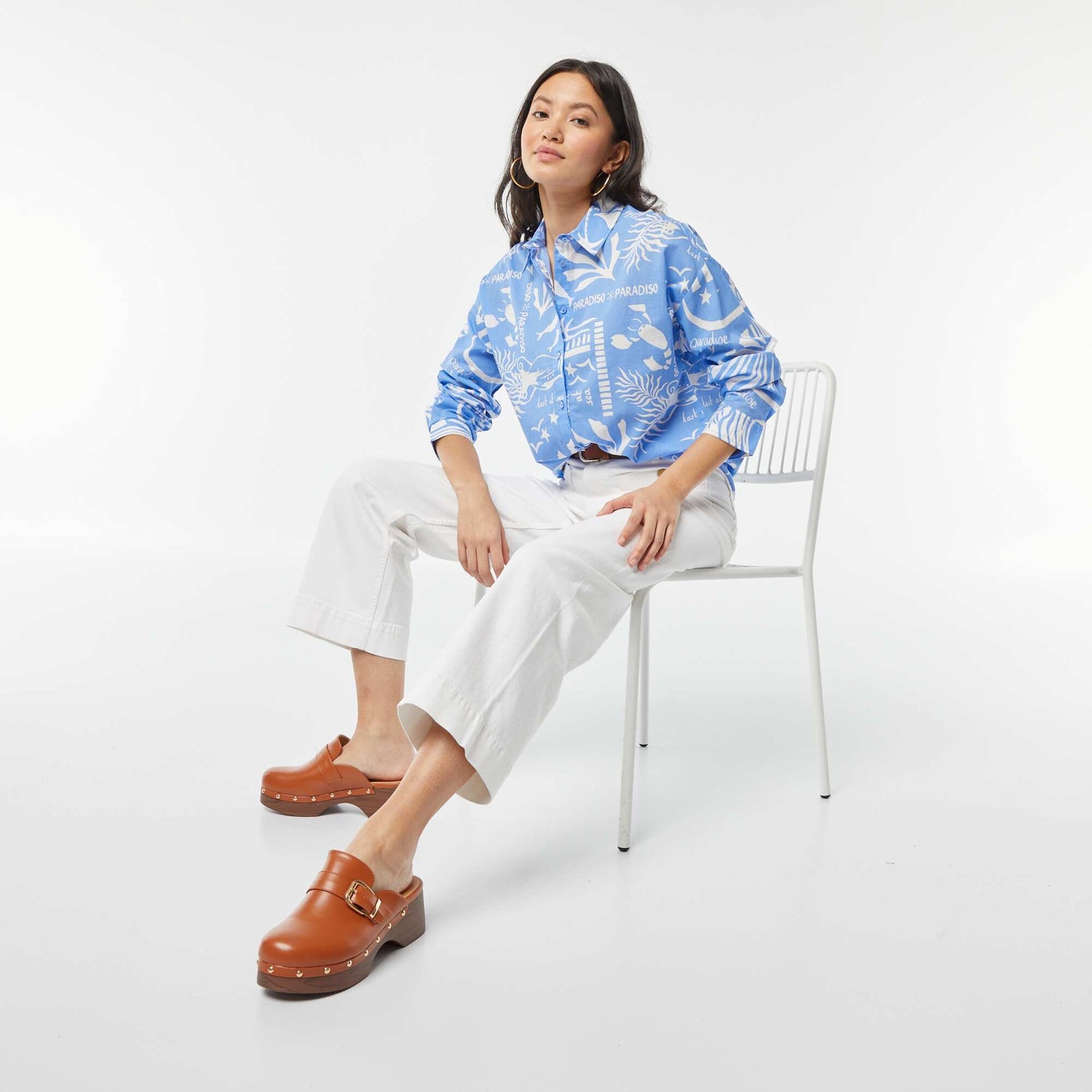 Chemise en voile de coton imprimée BLEU