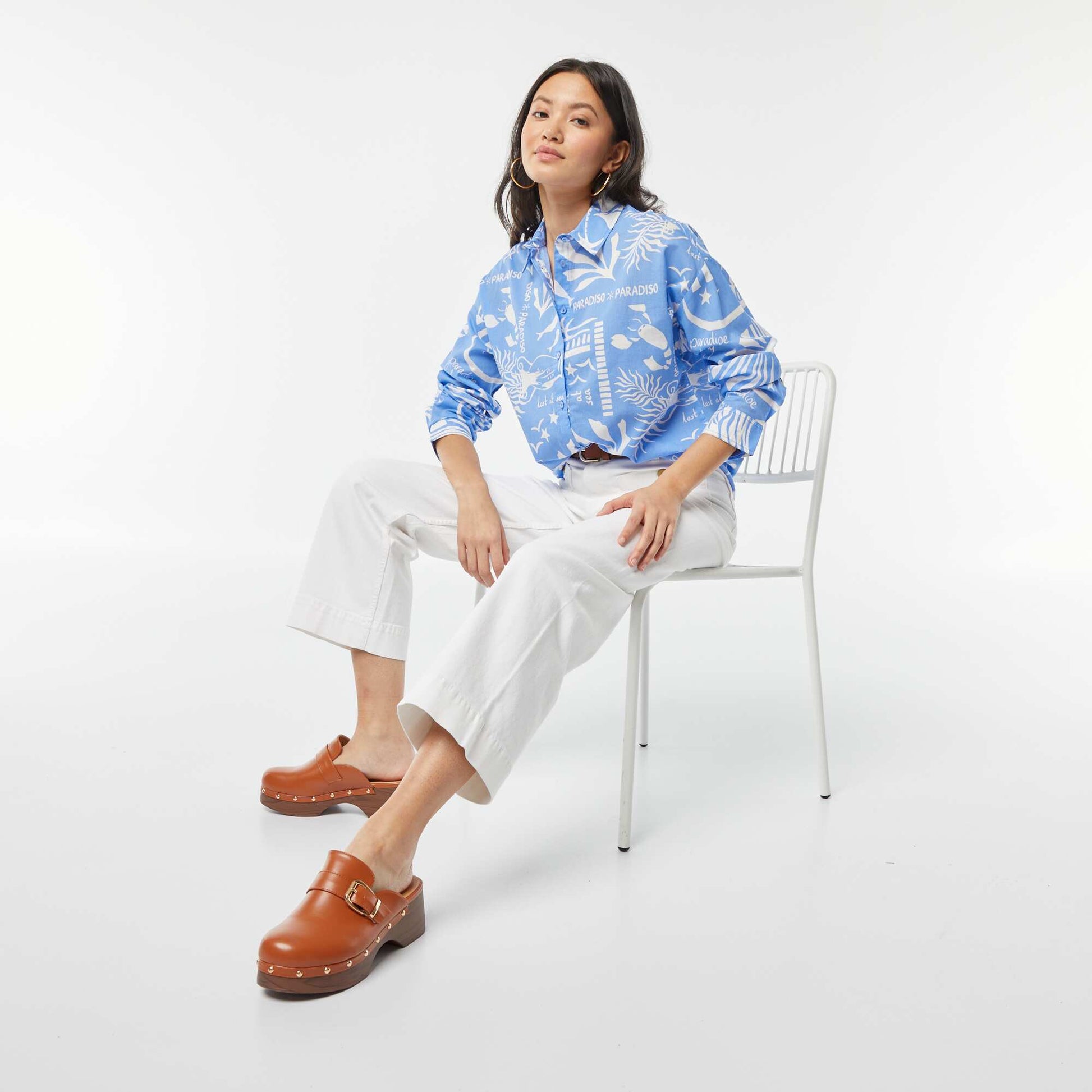 Chemise en voile de coton imprimée BLEU