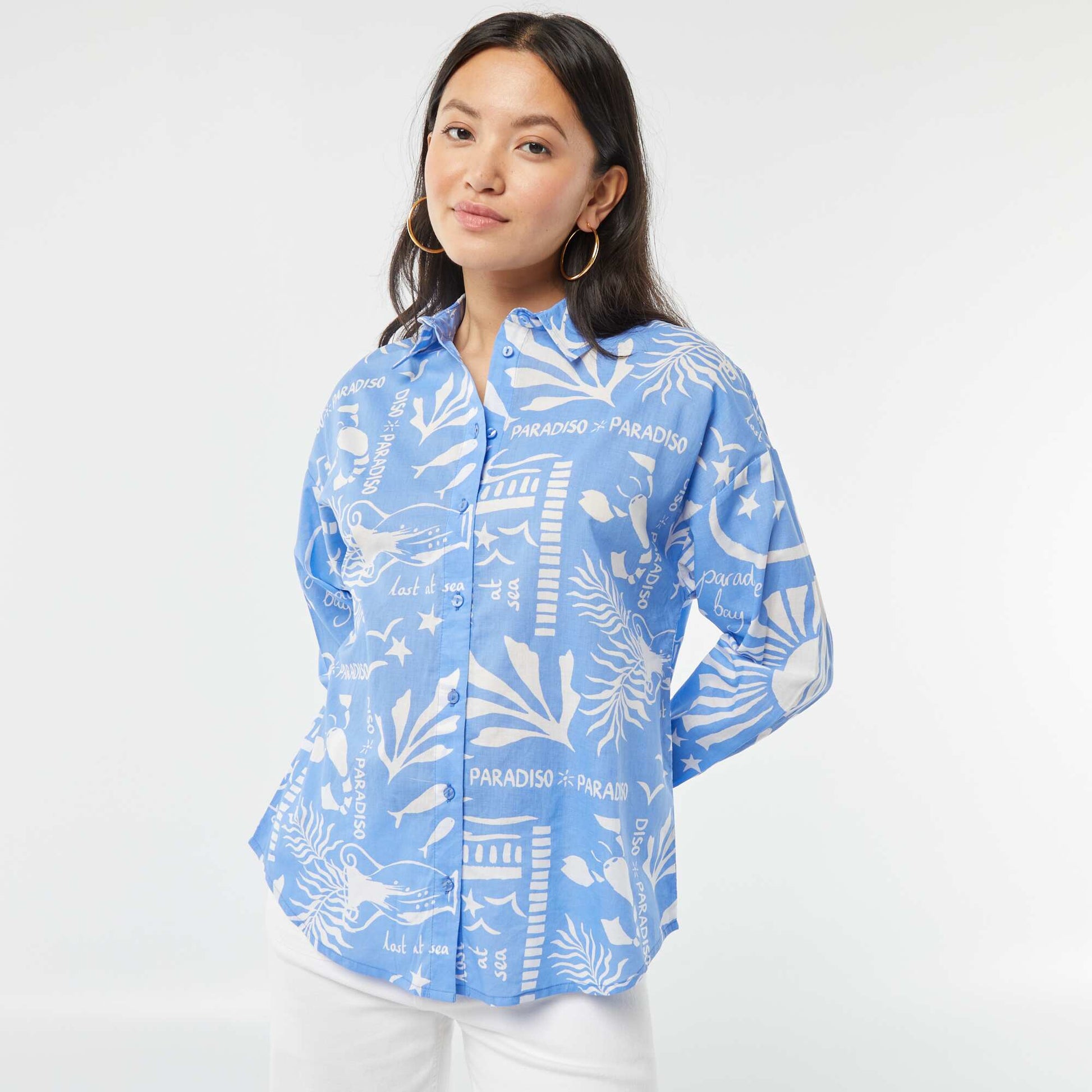Chemise en voile de coton imprimée BLEU