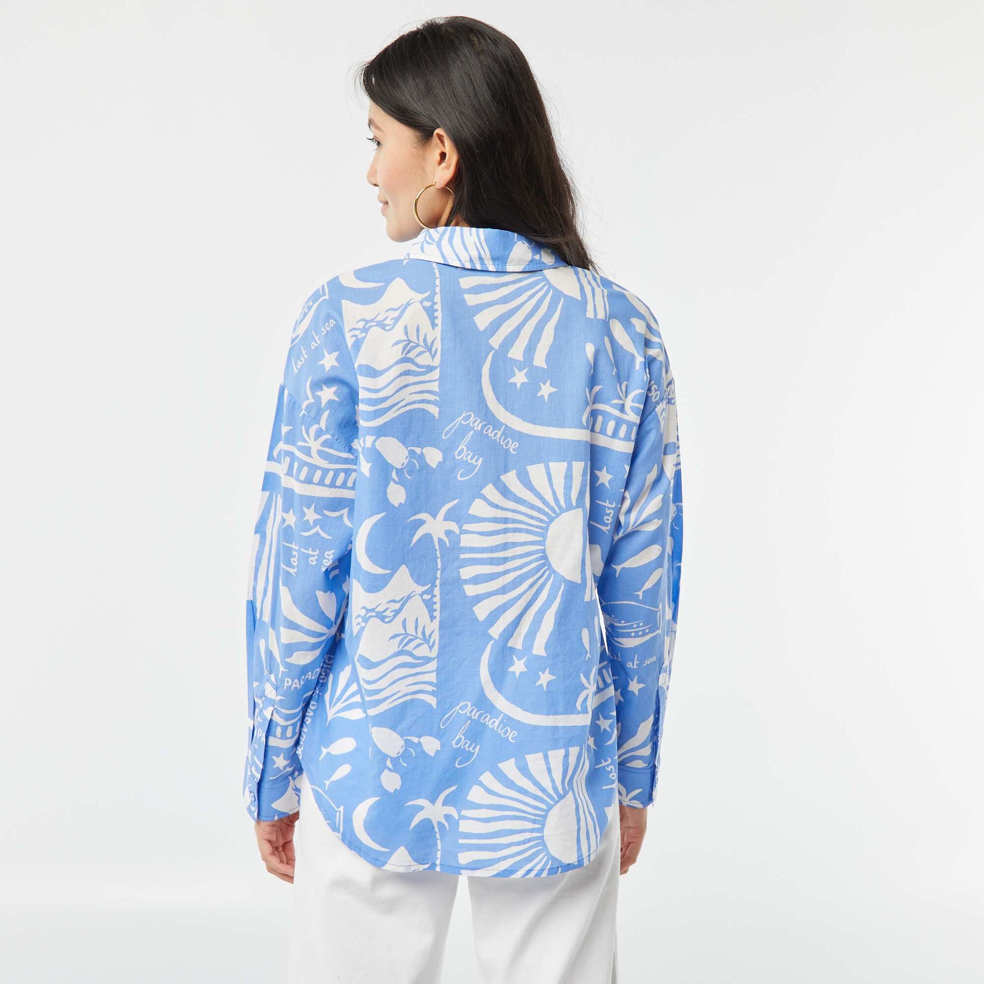 Chemise en voile de coton imprimée BLEU
