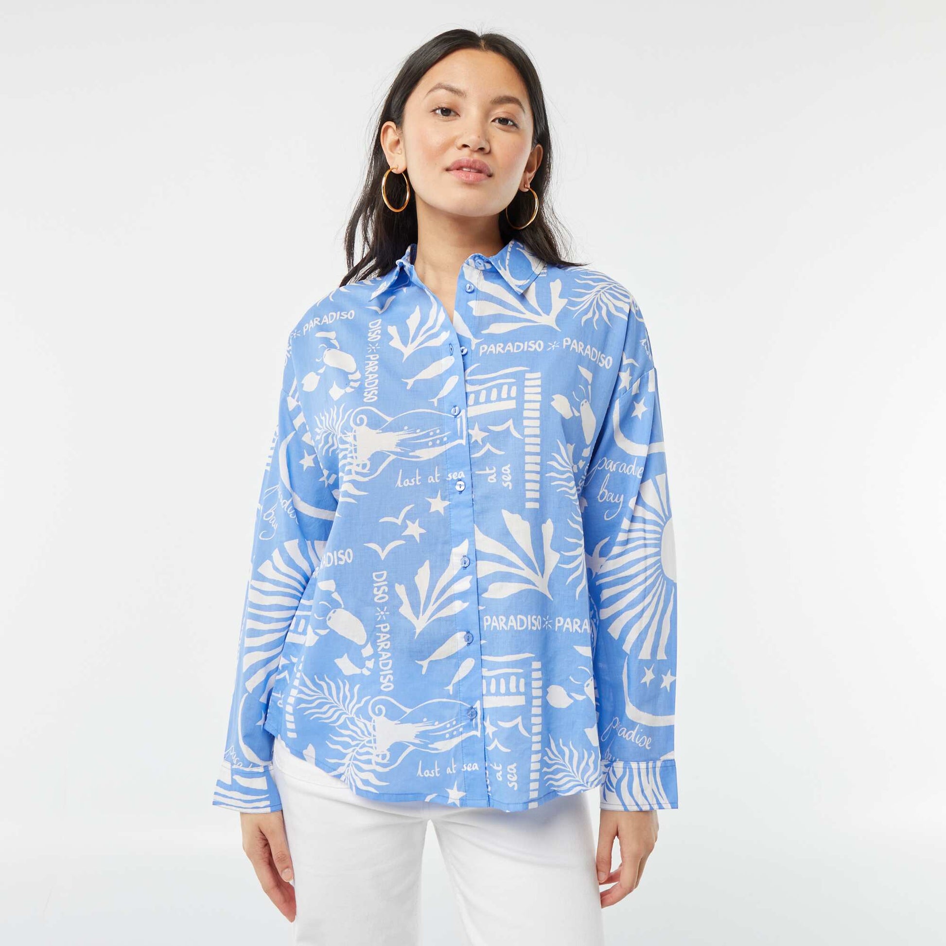 Chemise en voile de coton imprimée BLEU