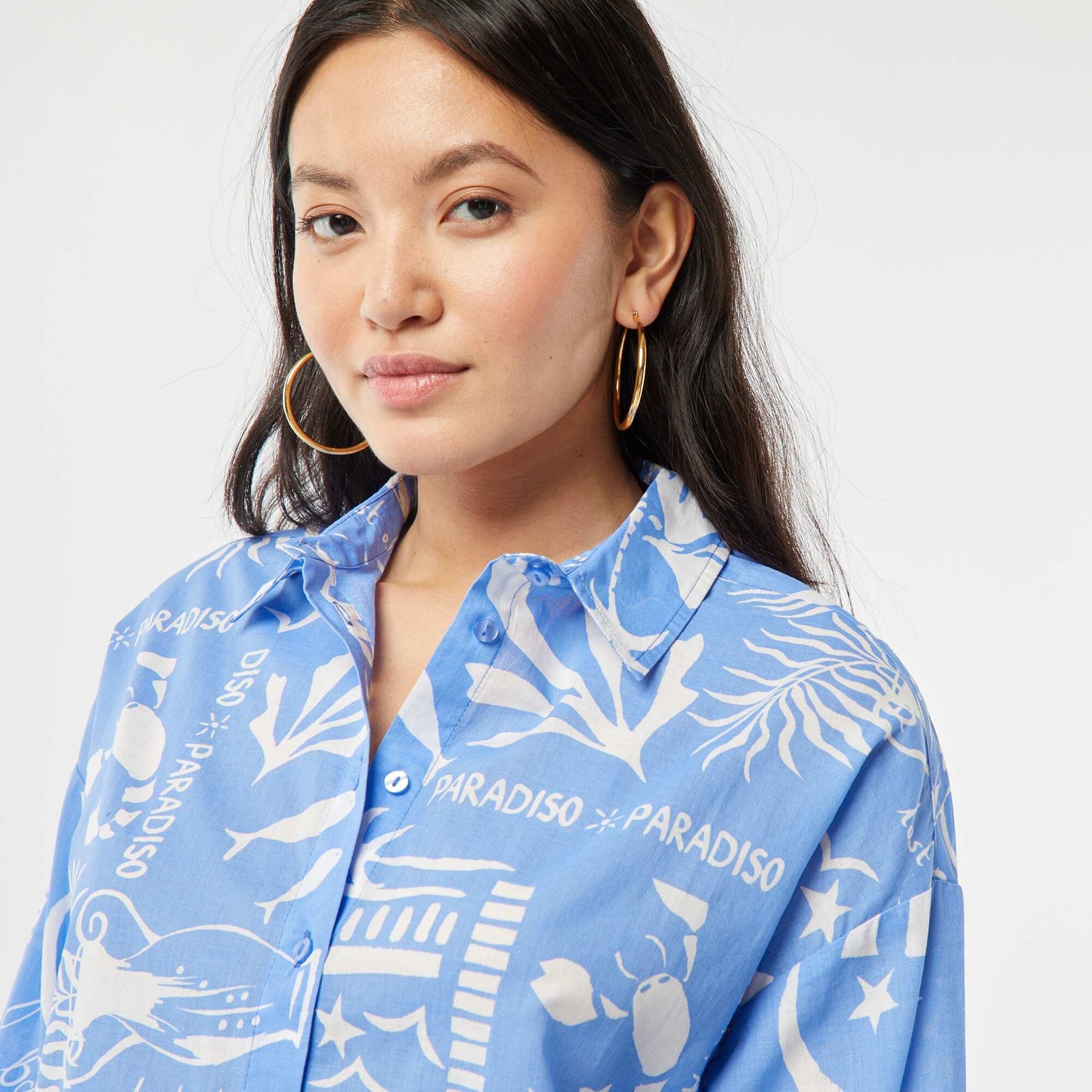 Chemise en voile de coton imprimée BLEU