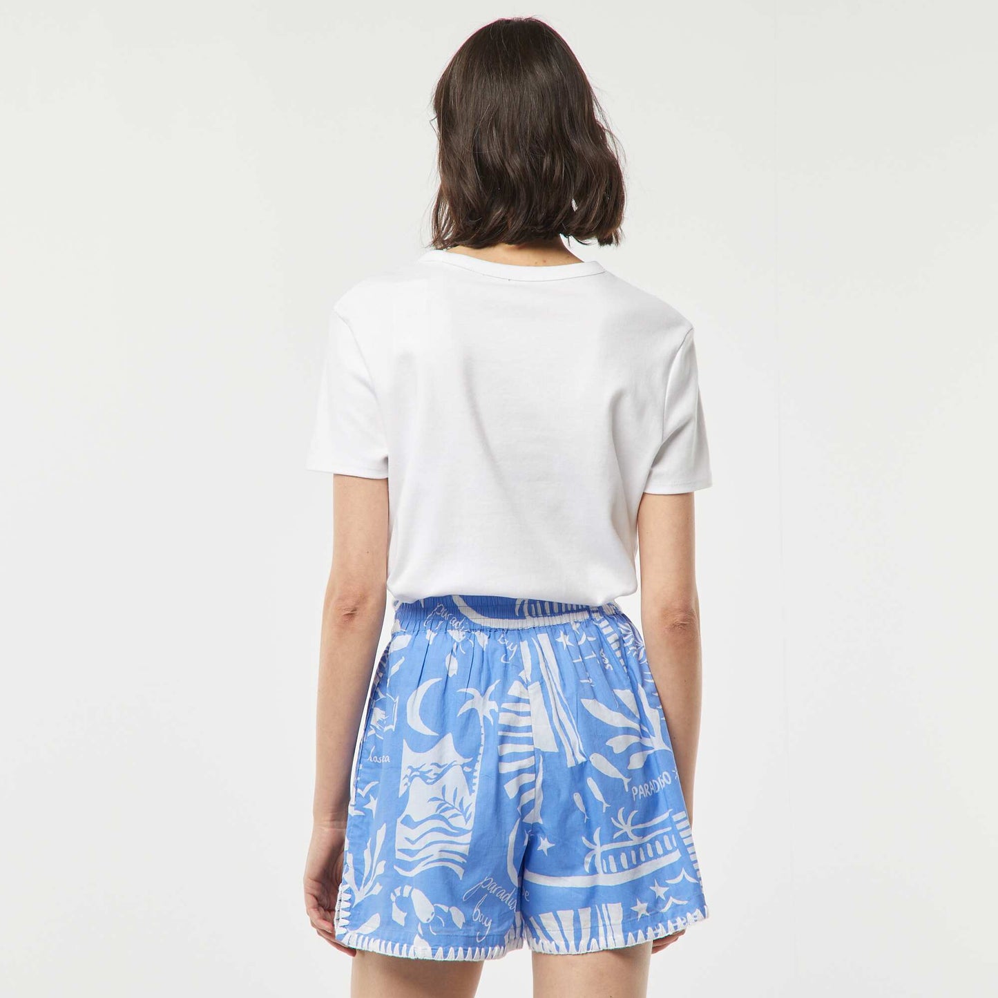 Short fluide avec des motifs all over en voile de coton BLEU