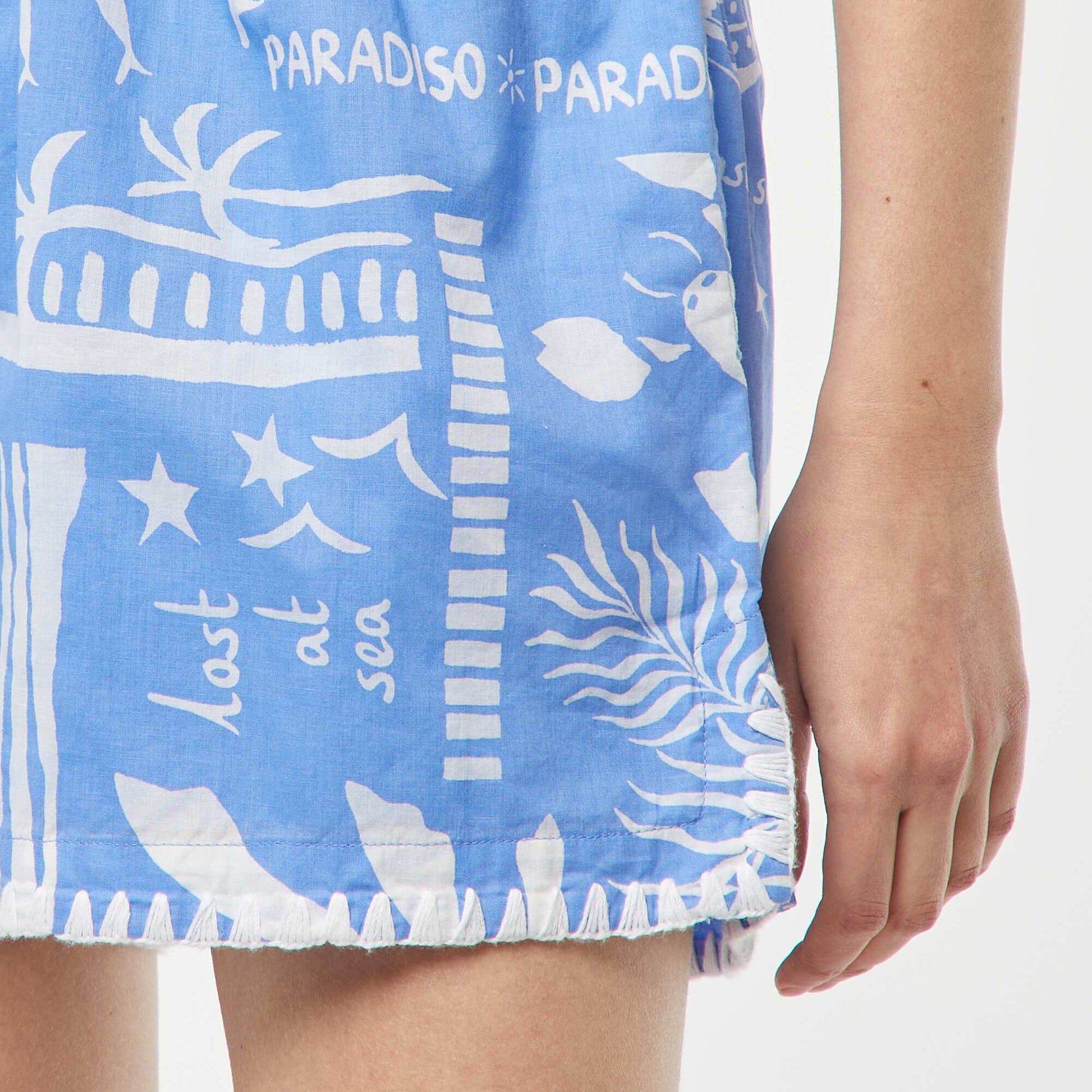 Short fluide avec des motifs all over en voile de coton BLEU