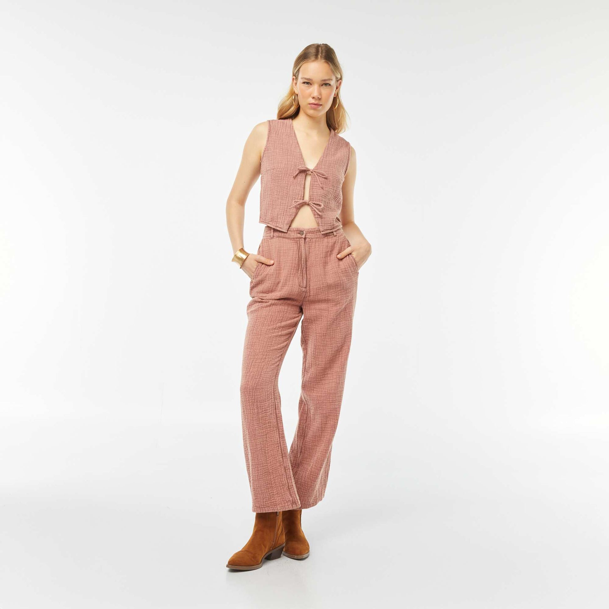 Pantalon large en gaze de coton ROSE