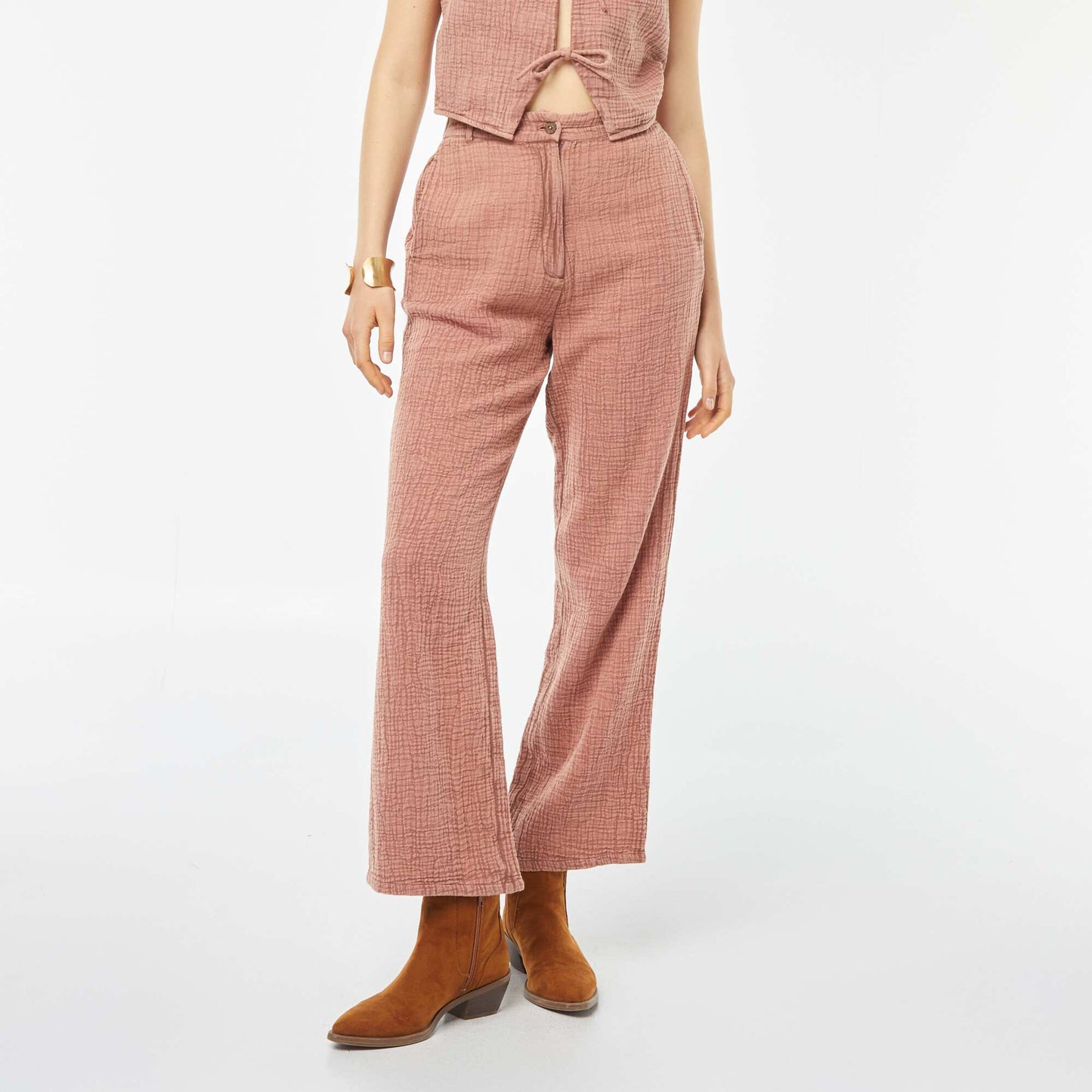 Pantalon large en gaze de coton ROSE