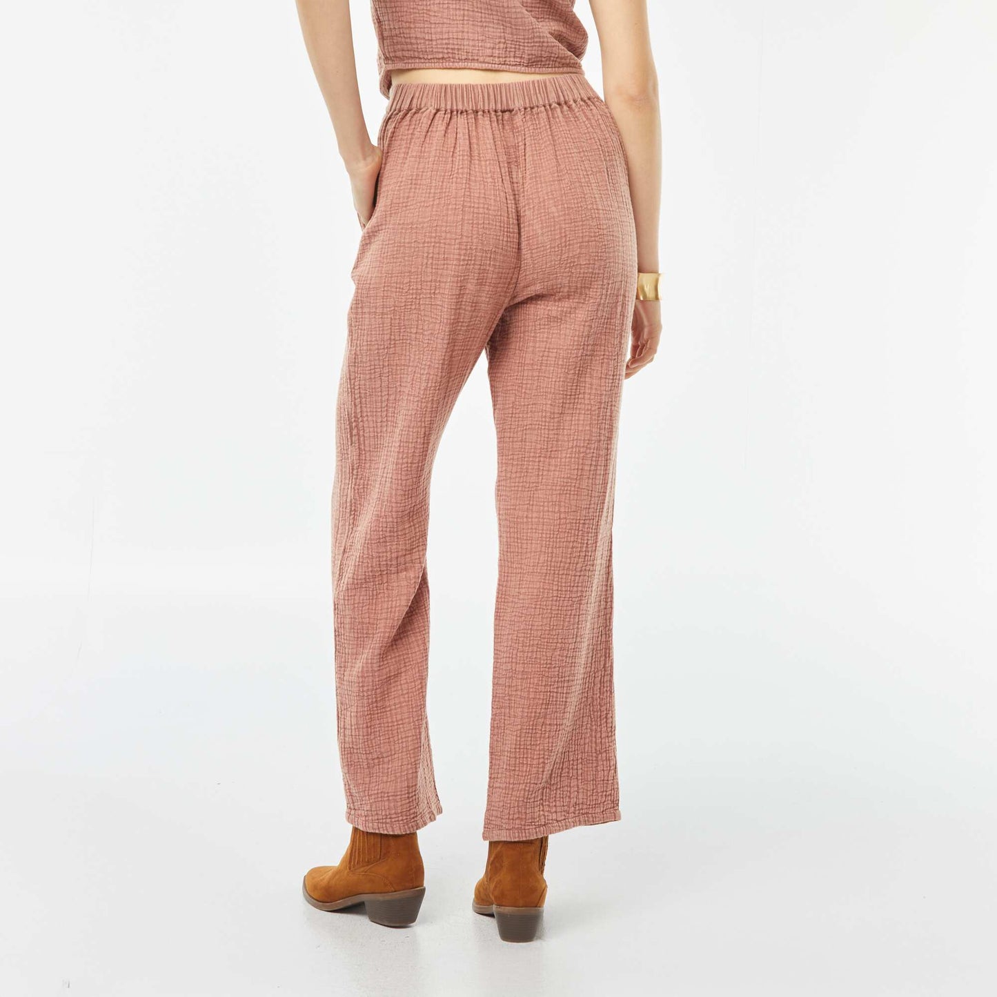 Pantalon large en gaze de coton ROSE