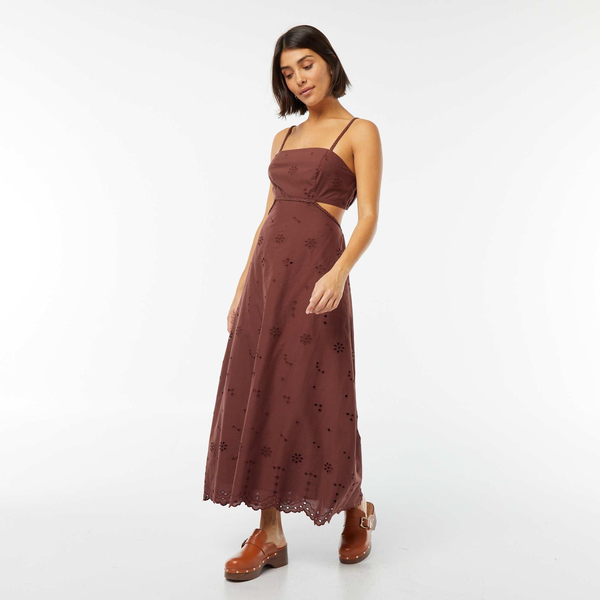 Robe midi ouverture sur les côtés MARRON