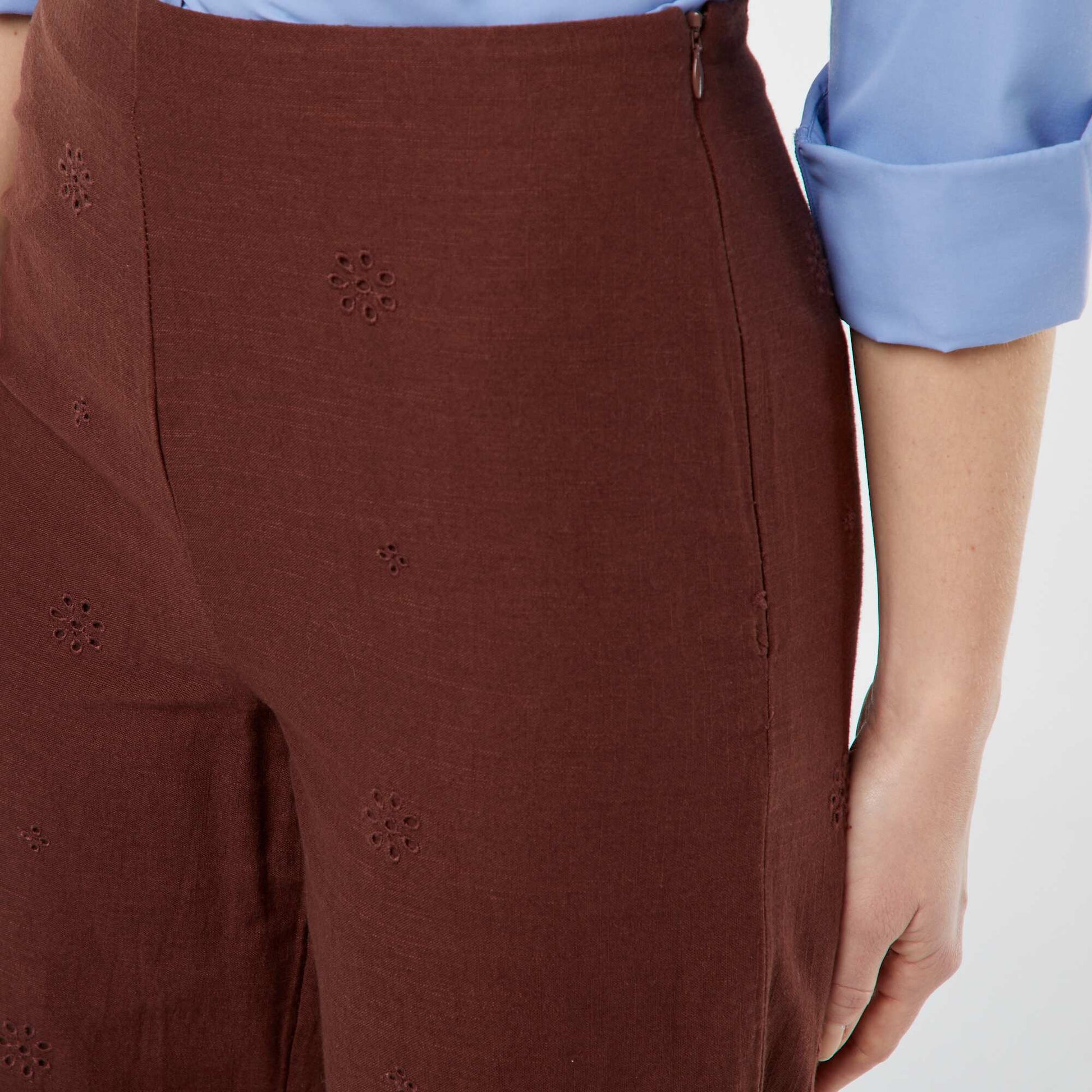 Pantalon large avec broderies anglaises MARRON