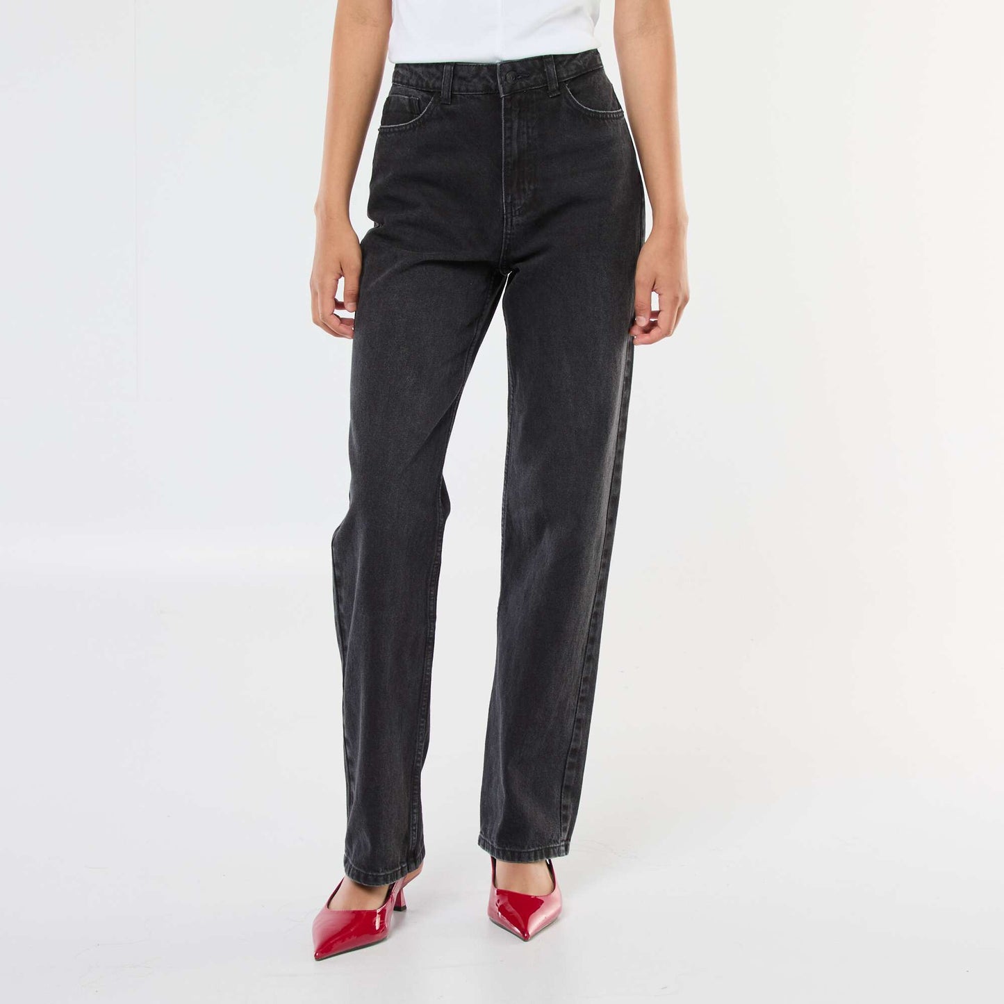 Jean straight taille haute GRIS