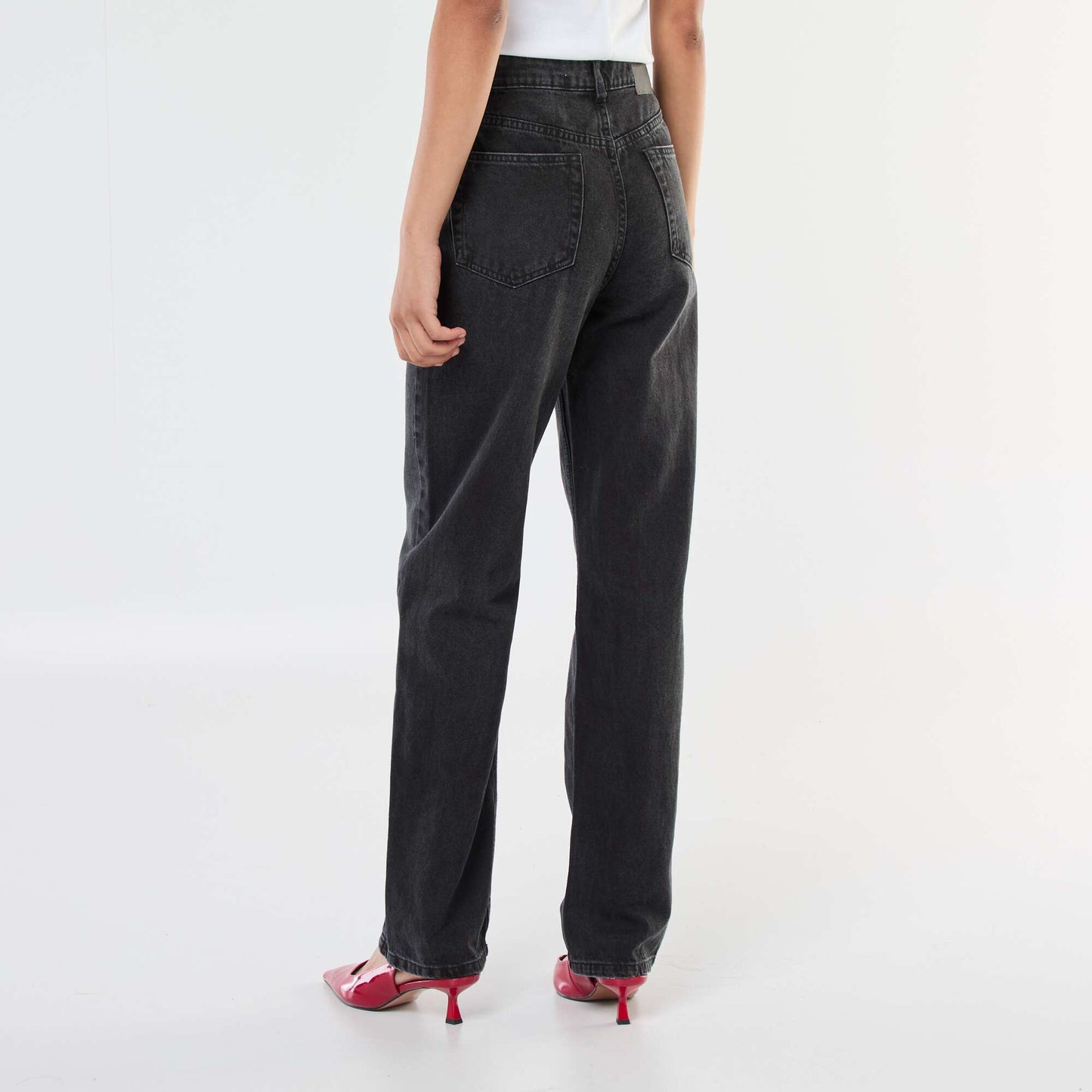 Jean straight taille haute GRIS