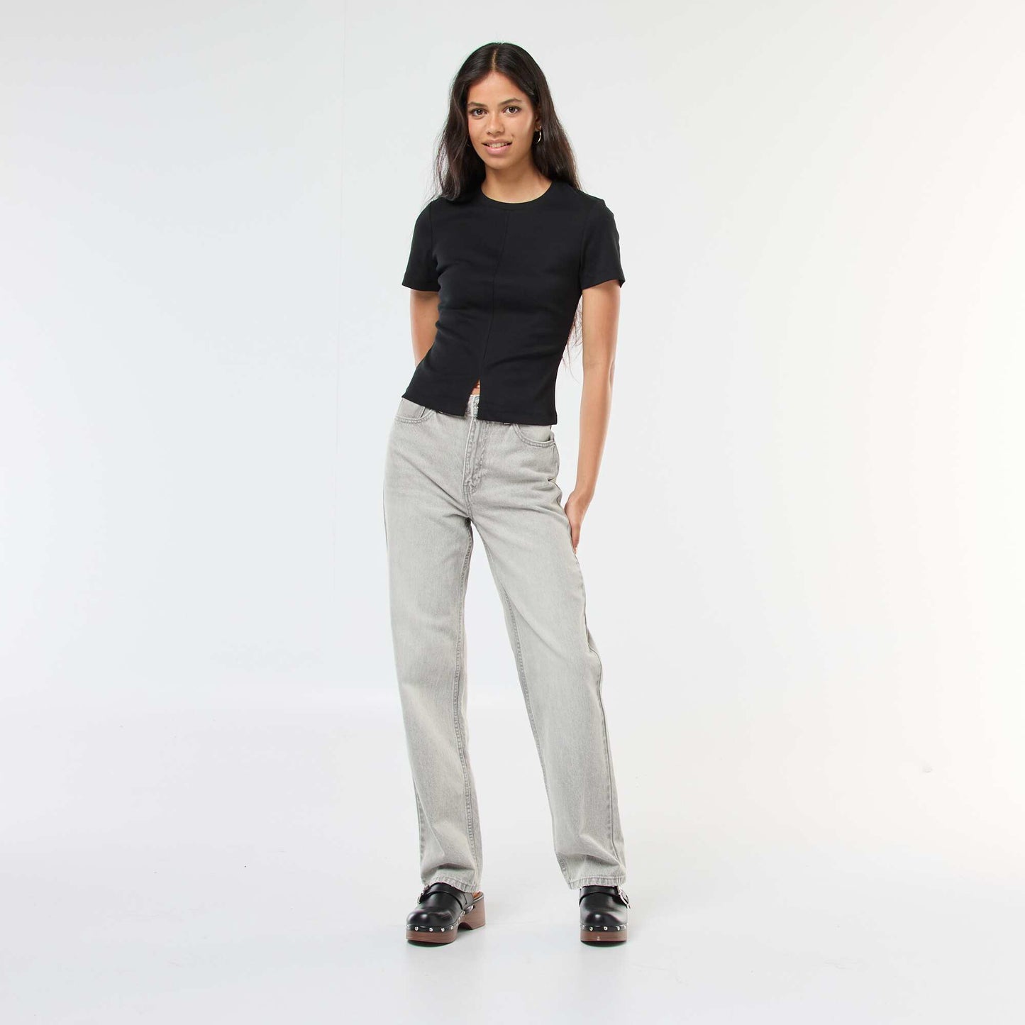 Jean straight taille haute GRIS