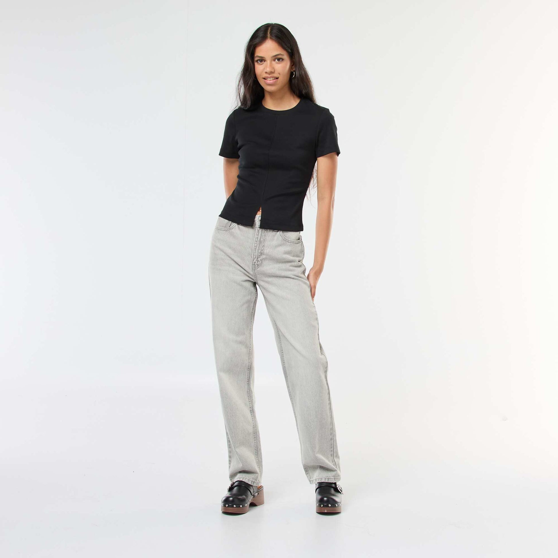 Jean straight taille haute GRIS