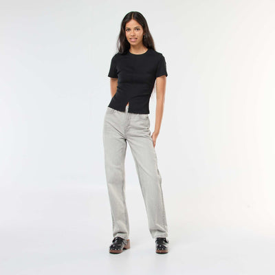 Jean straight taille haute GRIS