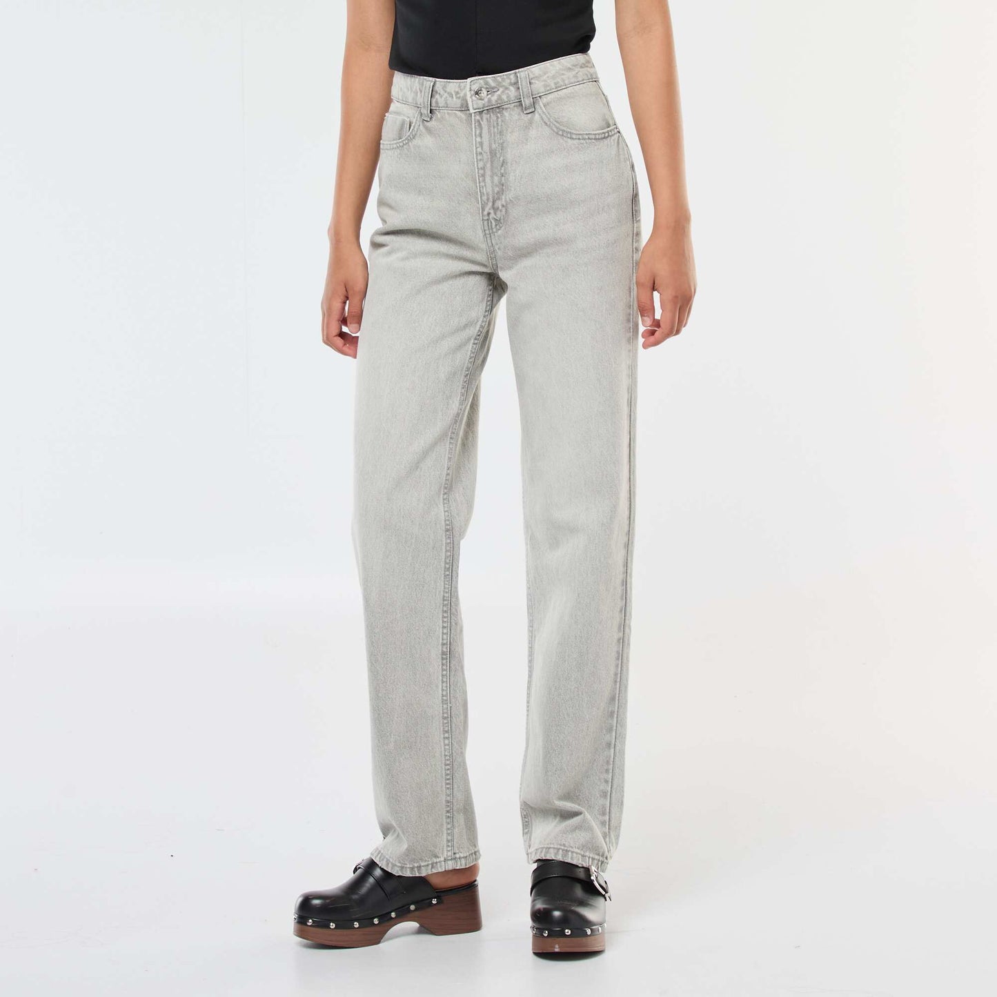 Jean straight taille haute GRIS