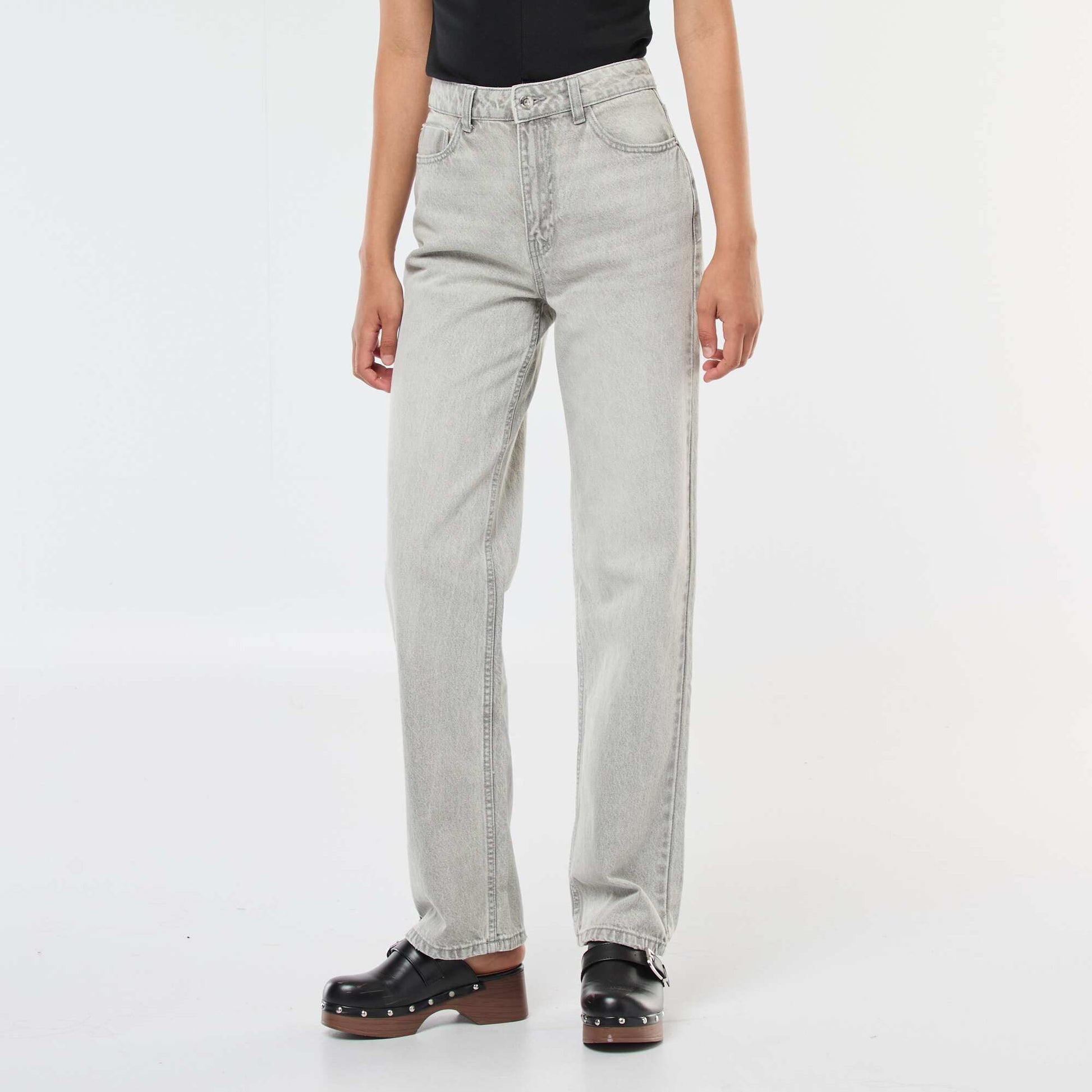 Jean straight taille haute GRIS