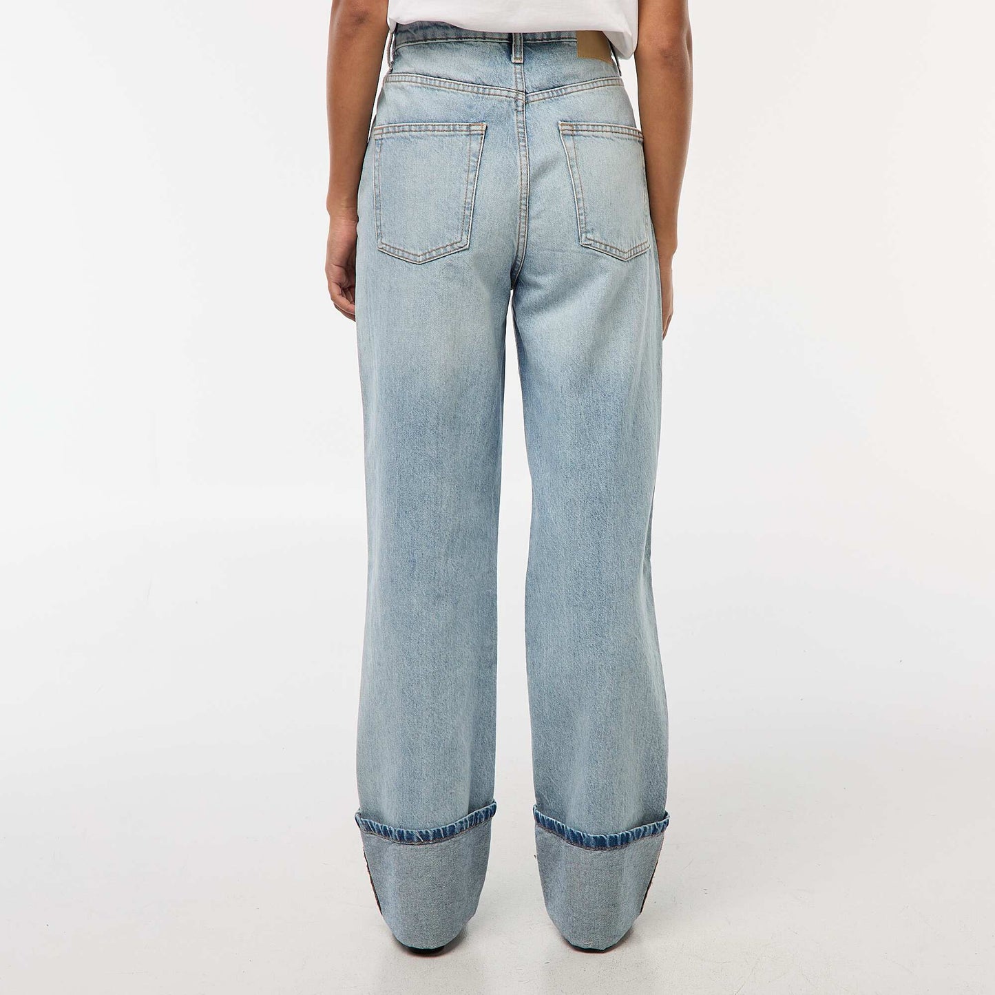 Jean regular / taille haute avec large revers à la base BLEU