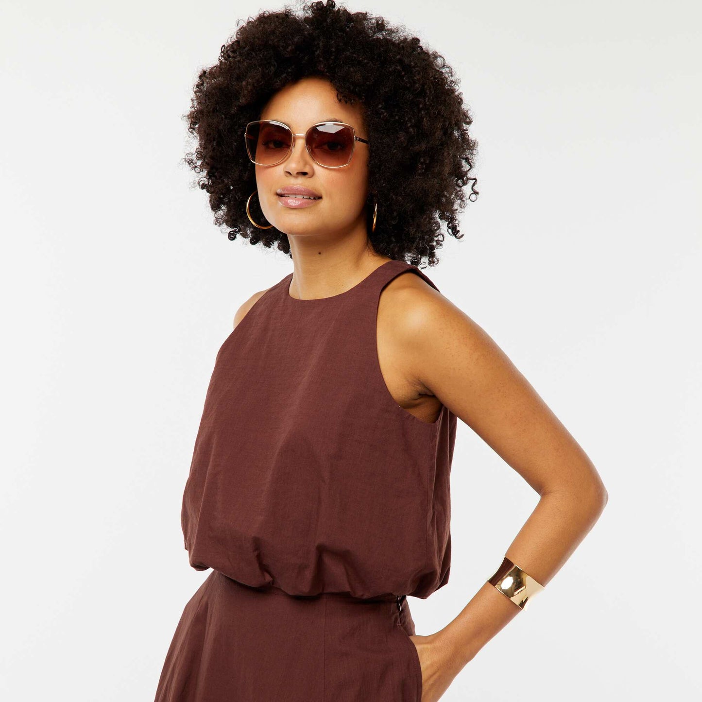 Top sans manches forme ballon MARRON