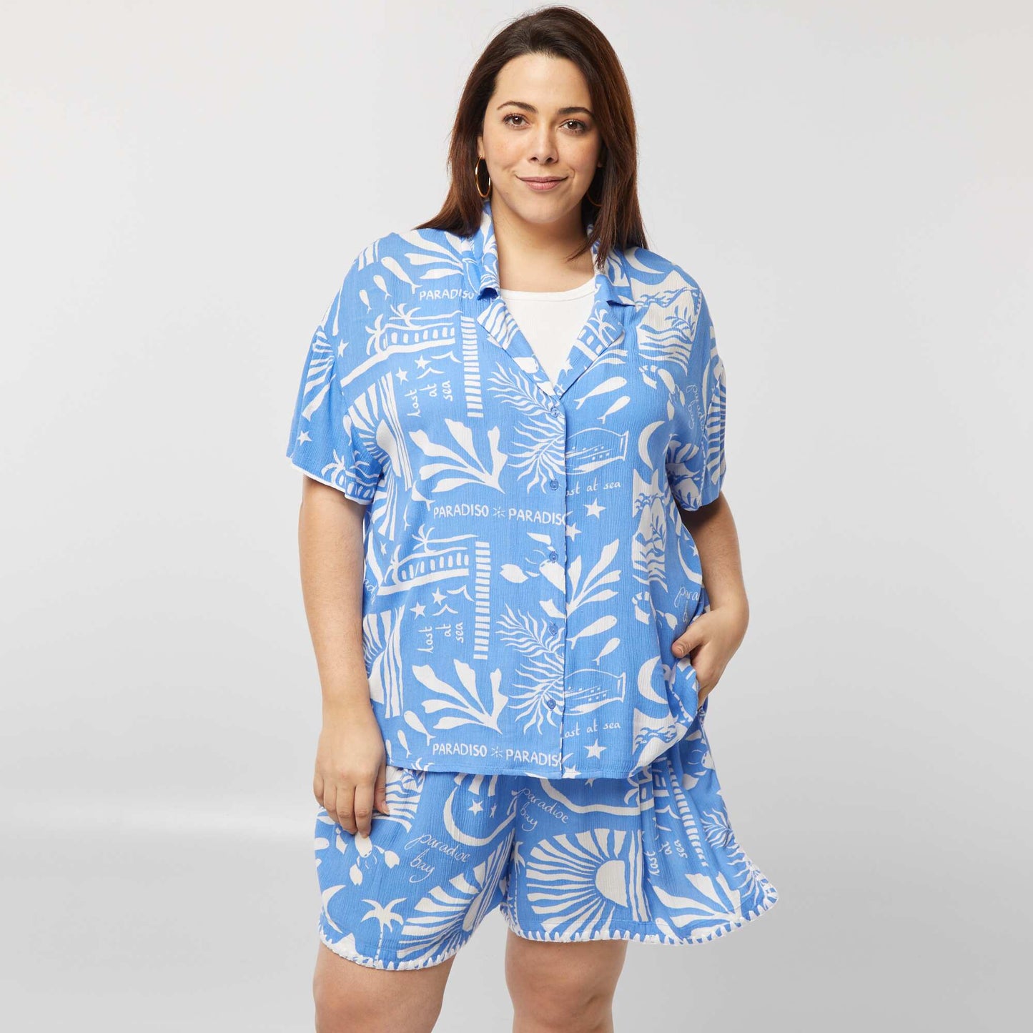 Chemise fluide imprimé marin BLEU