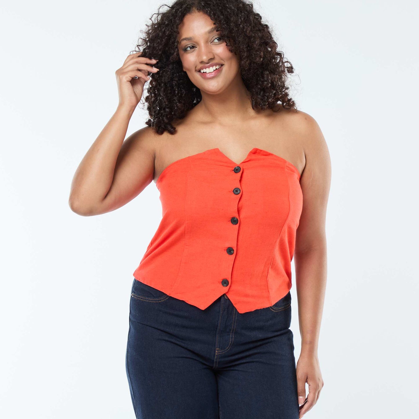 Bustier en lin style café ROUGE