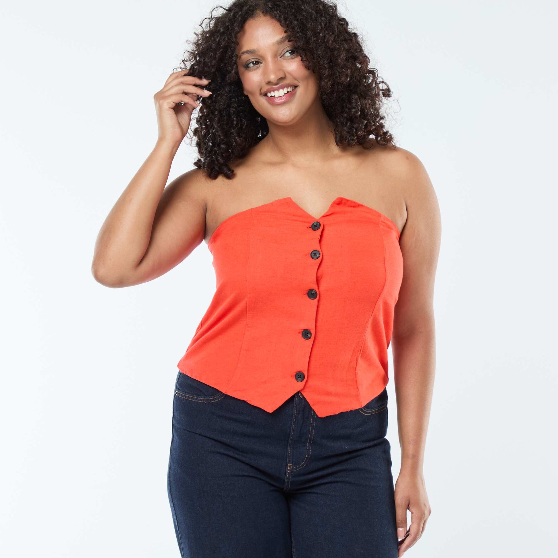Bustier en lin style café ROUGE