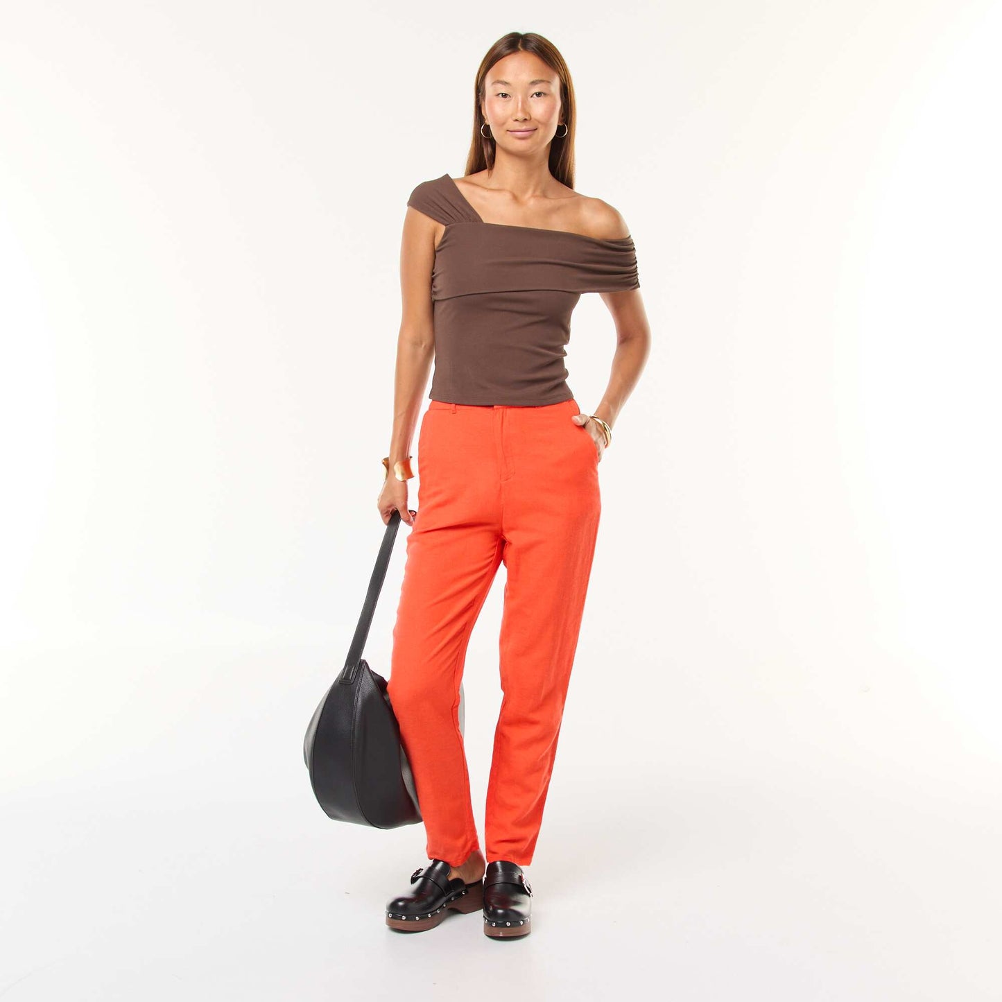 Pantalon wide leg en lin mélangé ROUGE