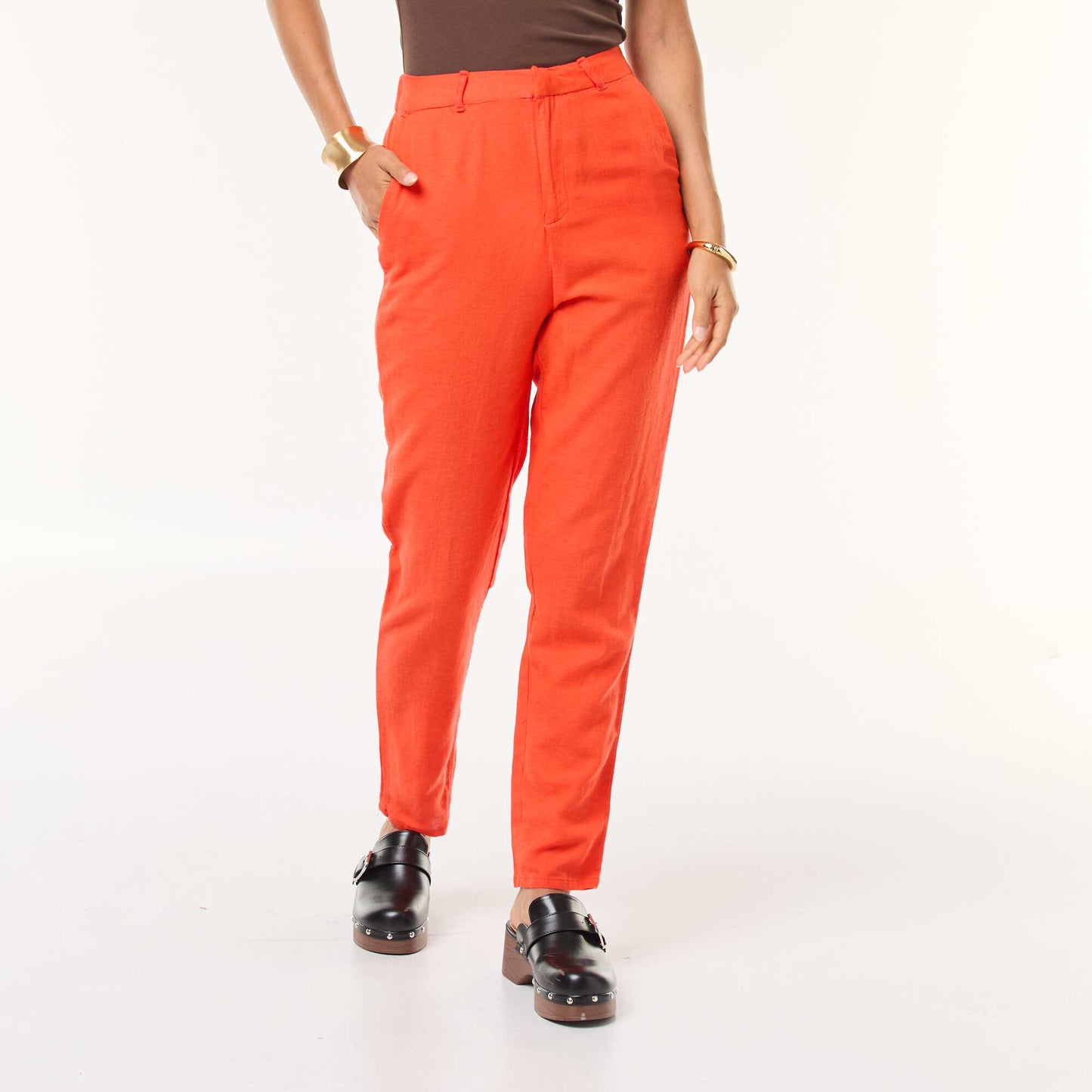Pantalon wide leg en lin mélangé ROUGE