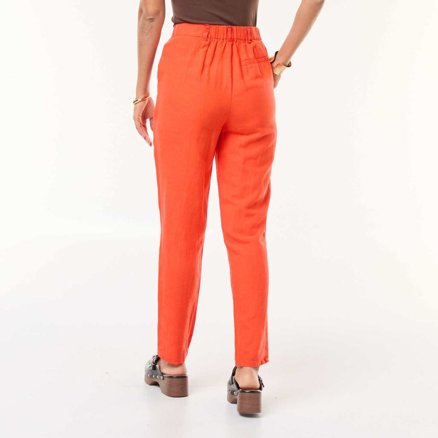 Pantalon wide leg en lin mélangé ROUGE