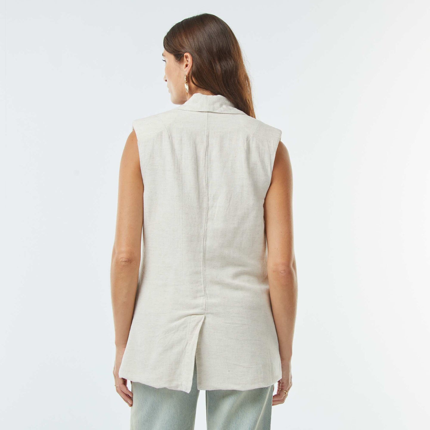 Veste de tailleur longue en lin mélangé BEIGE