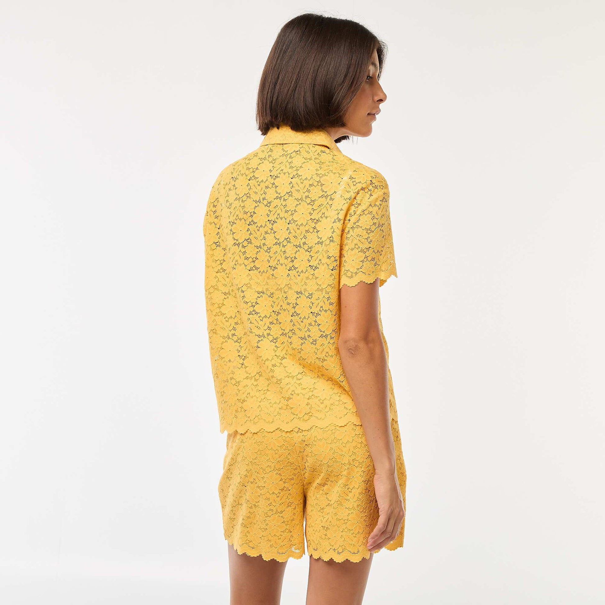 Chemisier uni à manches courtes et en maille dentelle JAUNE