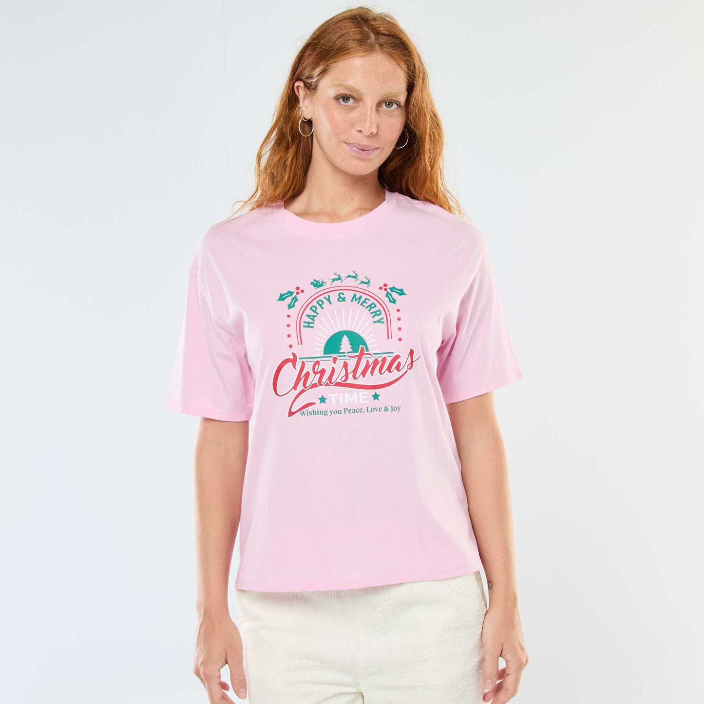 T-shirt en jersey 'Noël' imprimé à manches courte ROSE