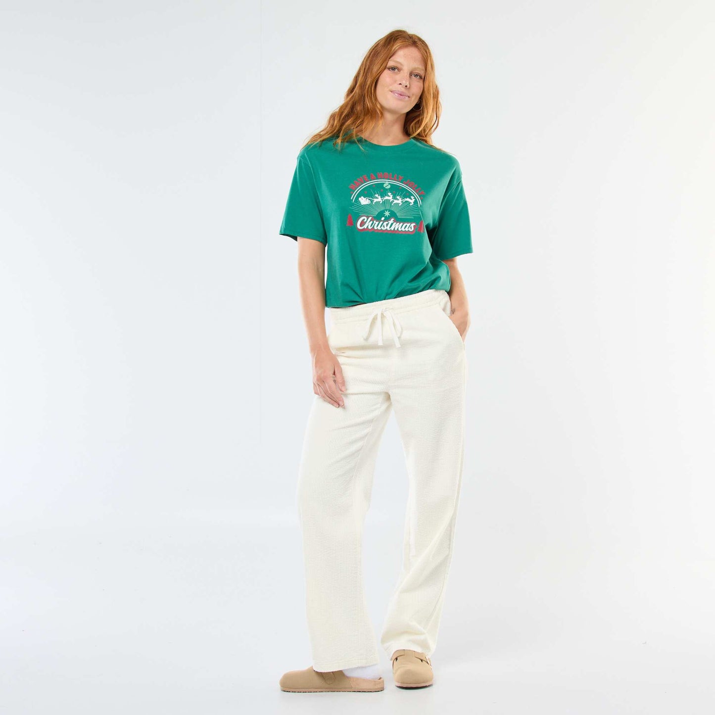 T-shirt en jersey 'Noël' imprimé à manches courte VERT