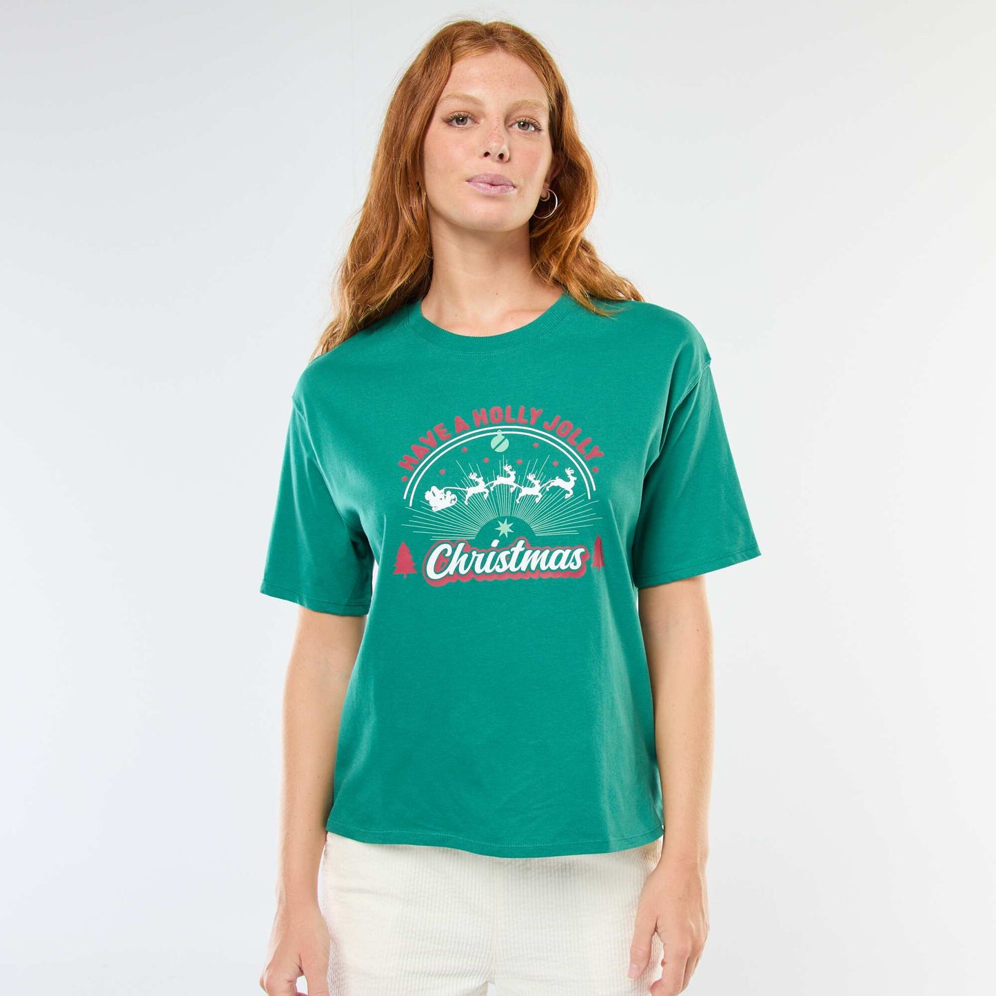T-shirt en jersey 'Noël' imprimé à manches courte VERT