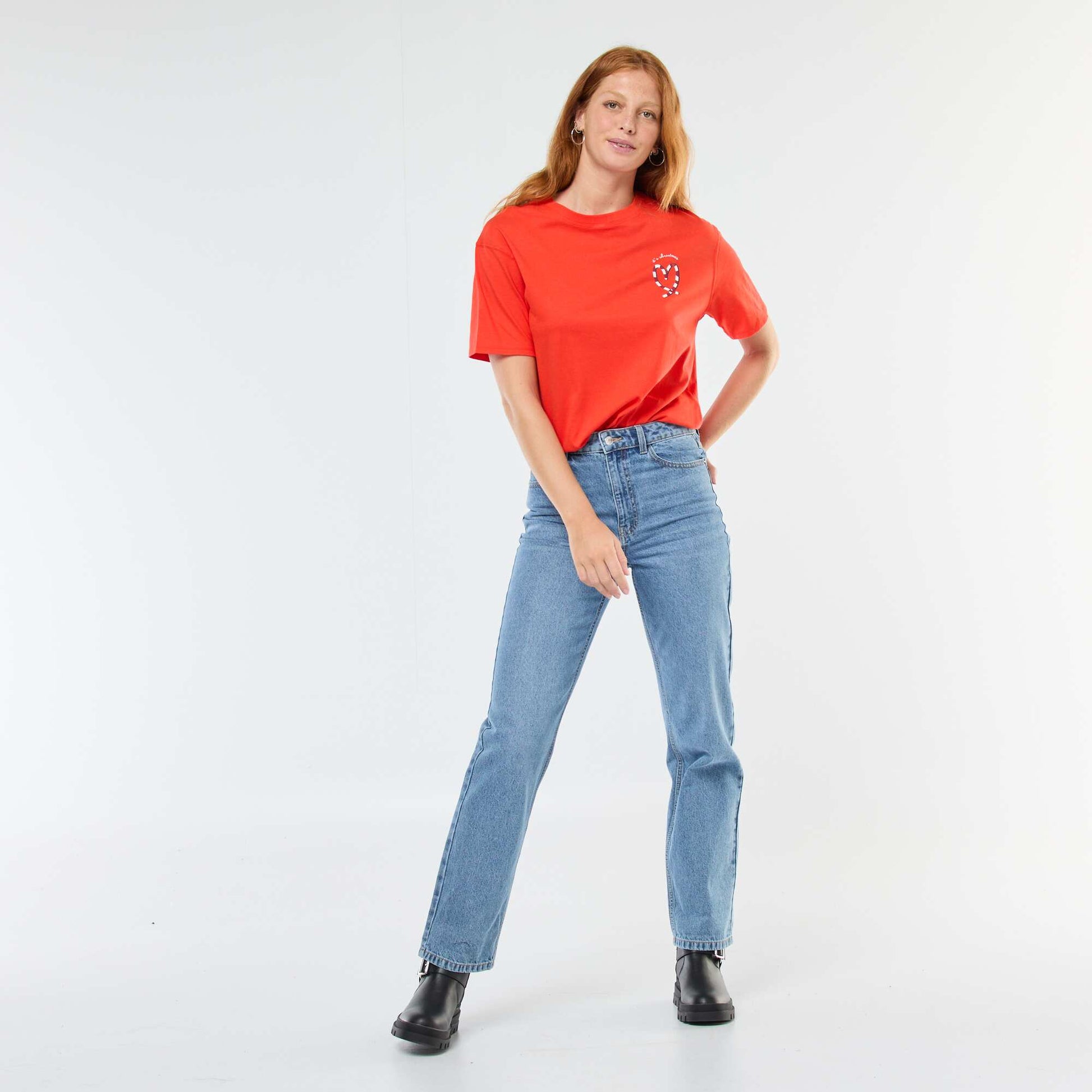 T-shirt en jersey 'Noël' imprimé à manches courte ROUGE