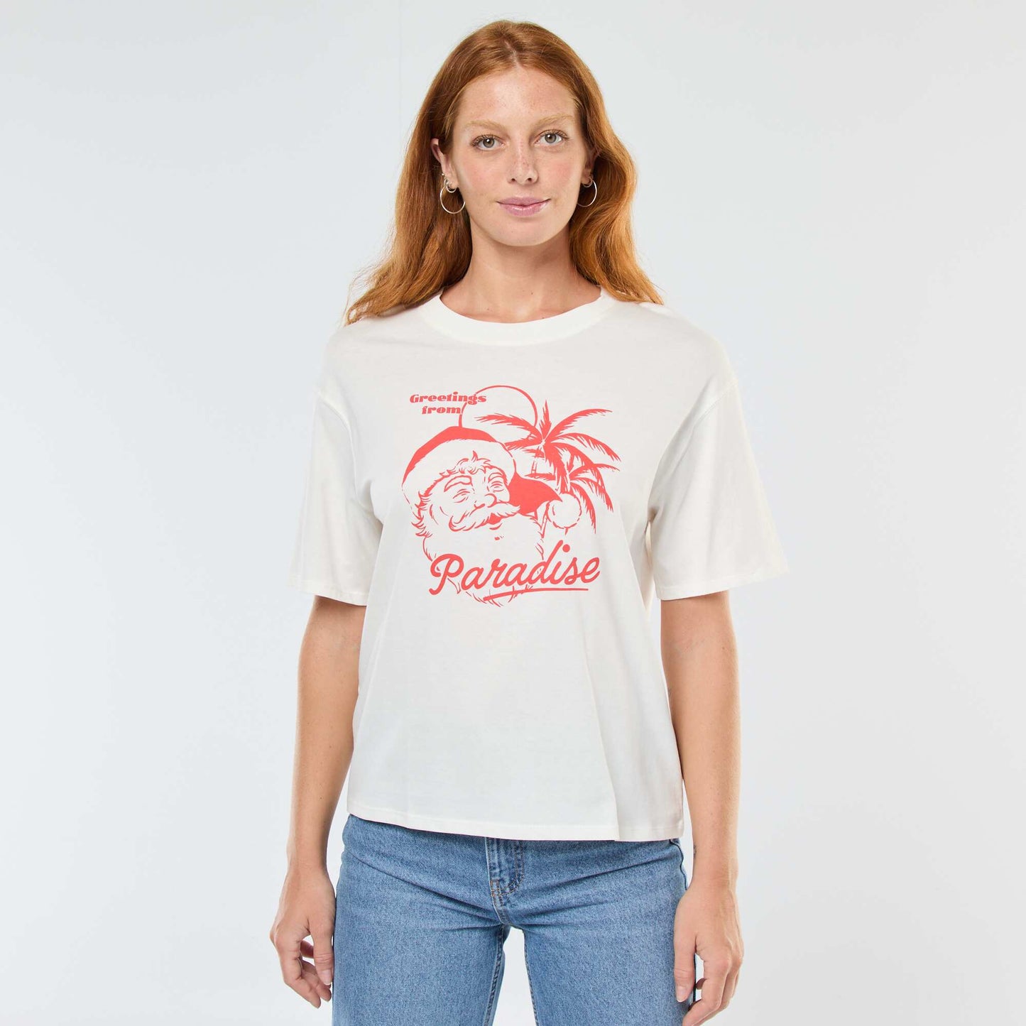 T-shirt en jersey 'Noël' imprimé à manches courte BLANC