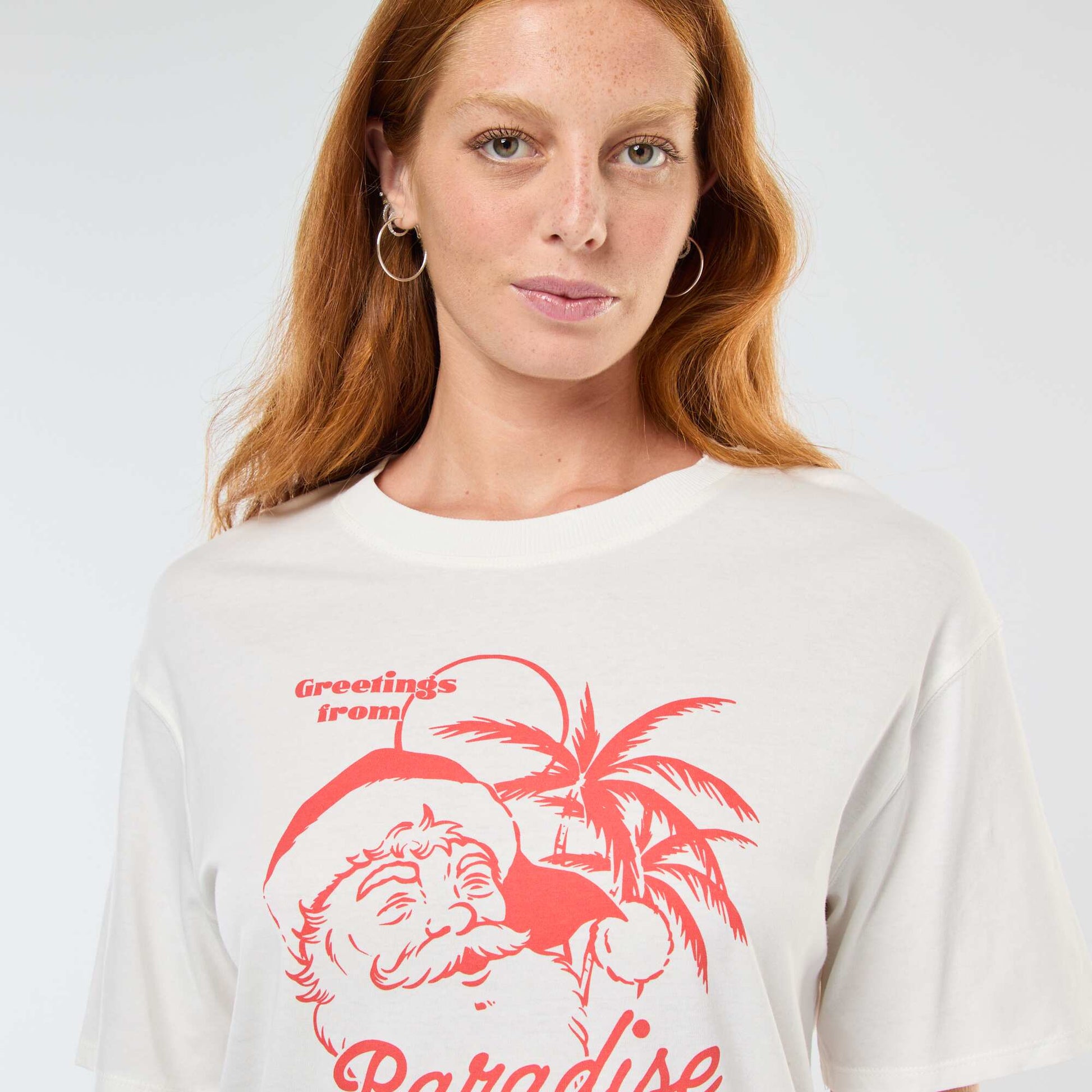 T-shirt en jersey 'Noël' imprimé à manches courte BLANC