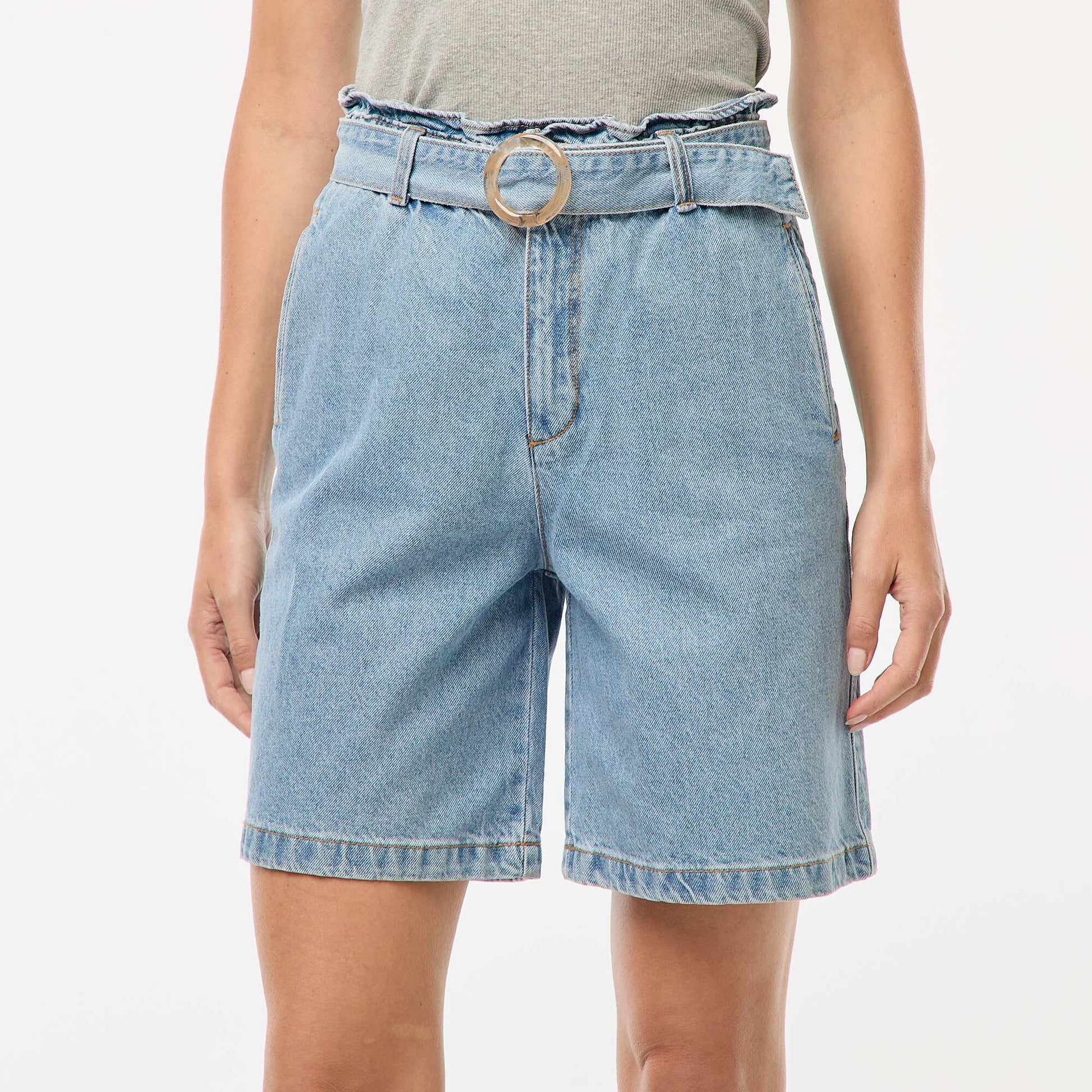 Short taille haute denim avec ceinture BLEU