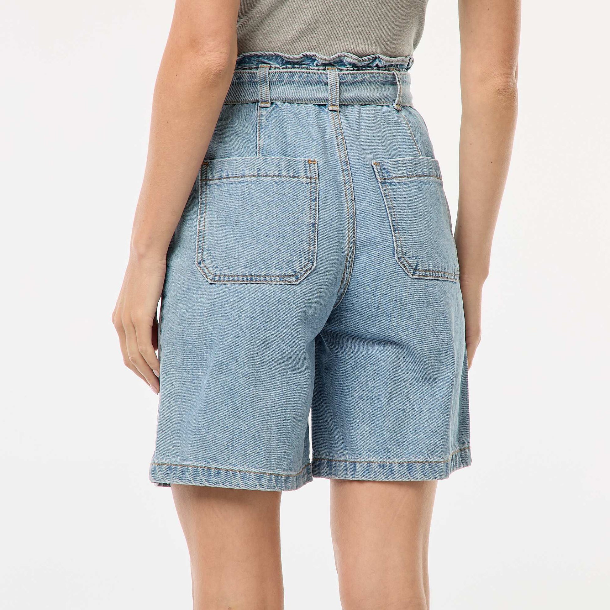 Short taille haute denim avec ceinture BLEU