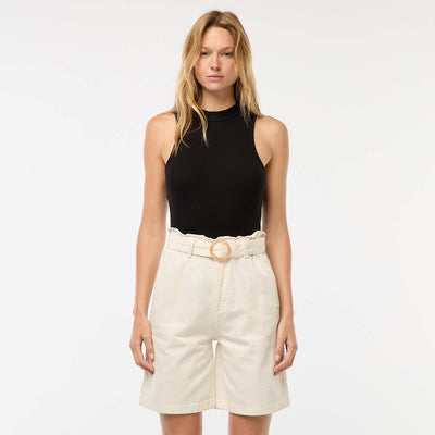 Short taille haute denim avec ceinture BLANC