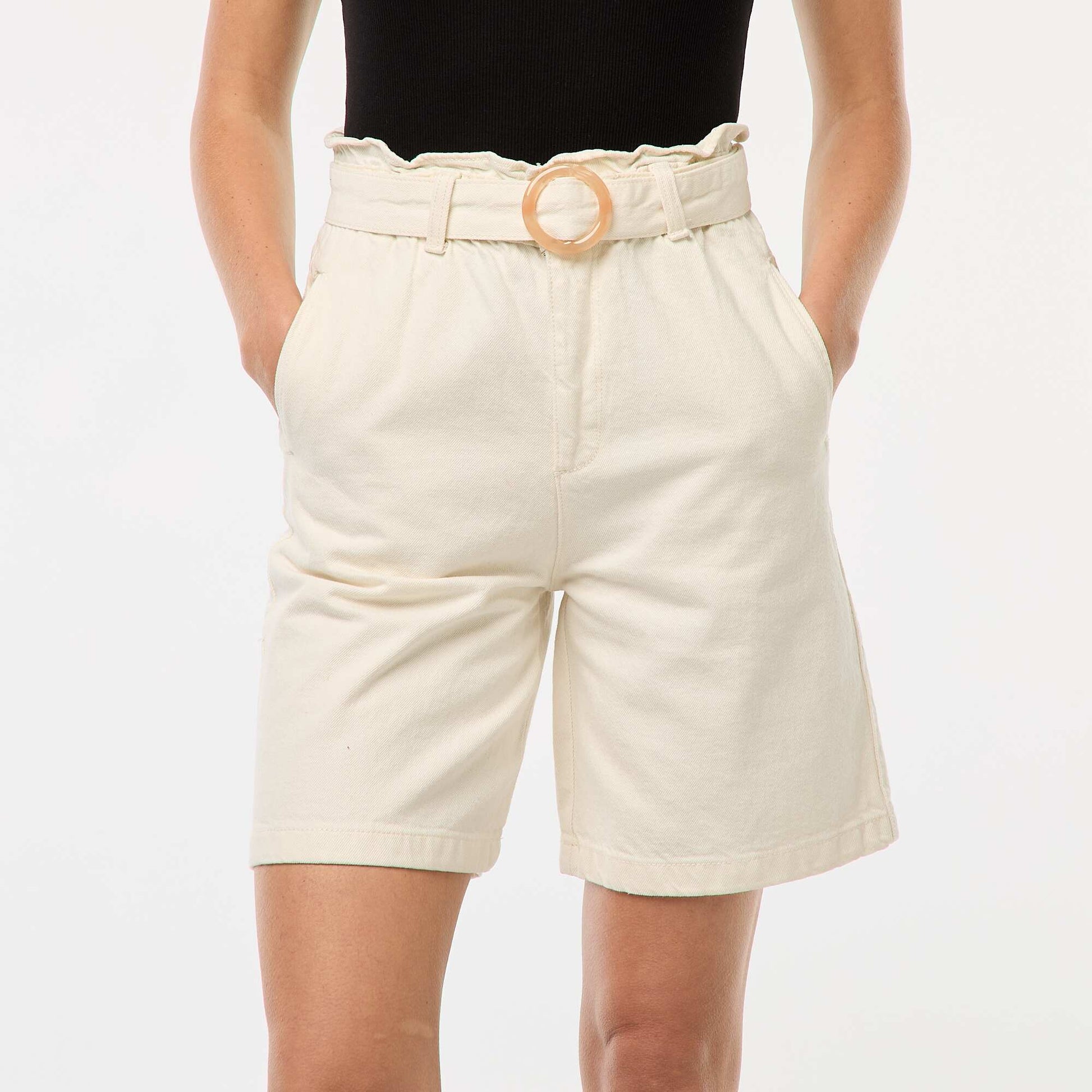 Short taille haute denim avec ceinture BLANC