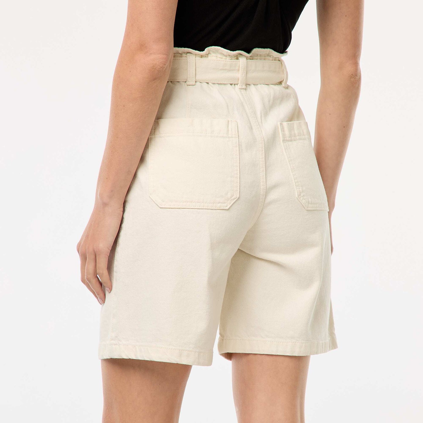 Short taille haute denim avec ceinture BLANC