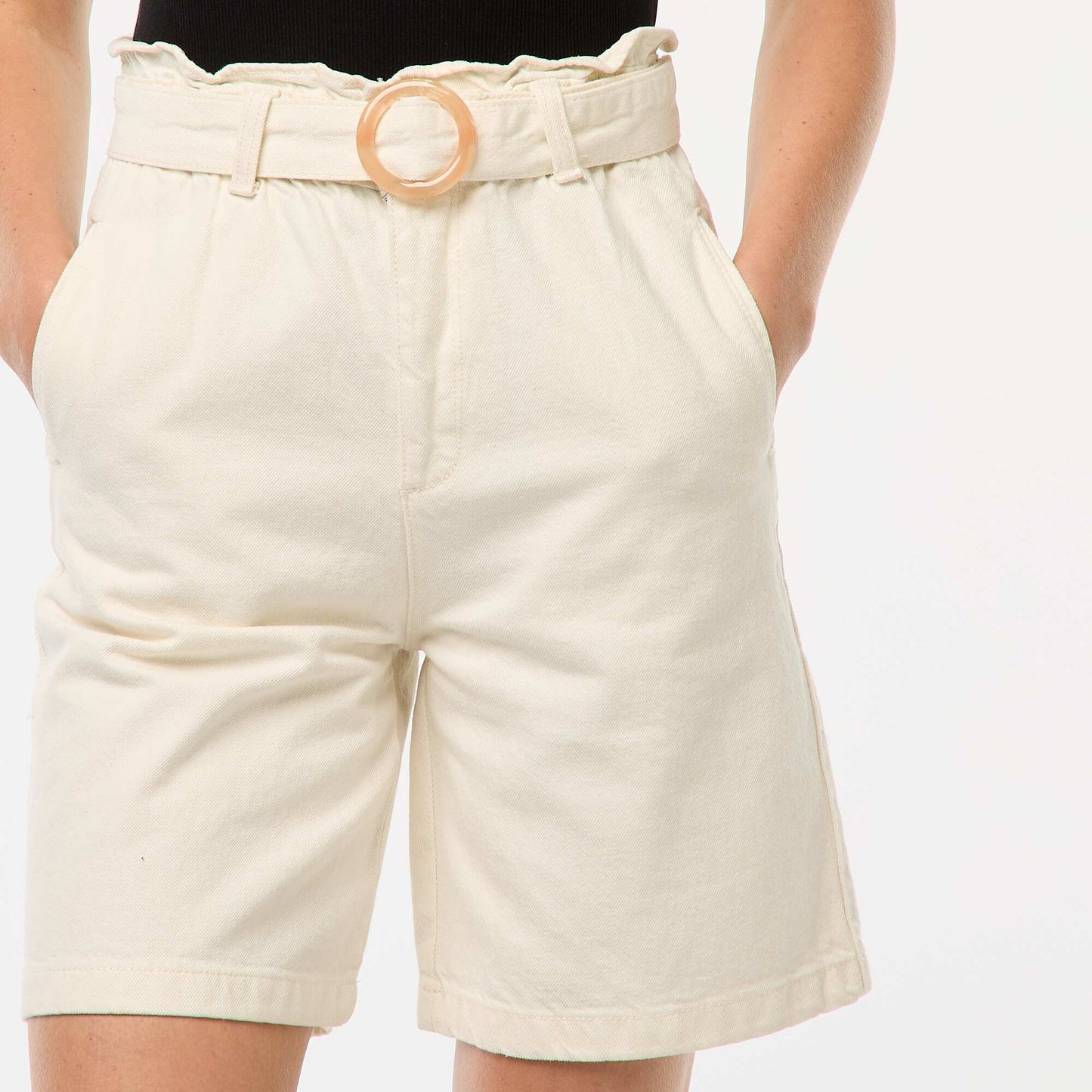 Short taille haute denim avec ceinture BLANC