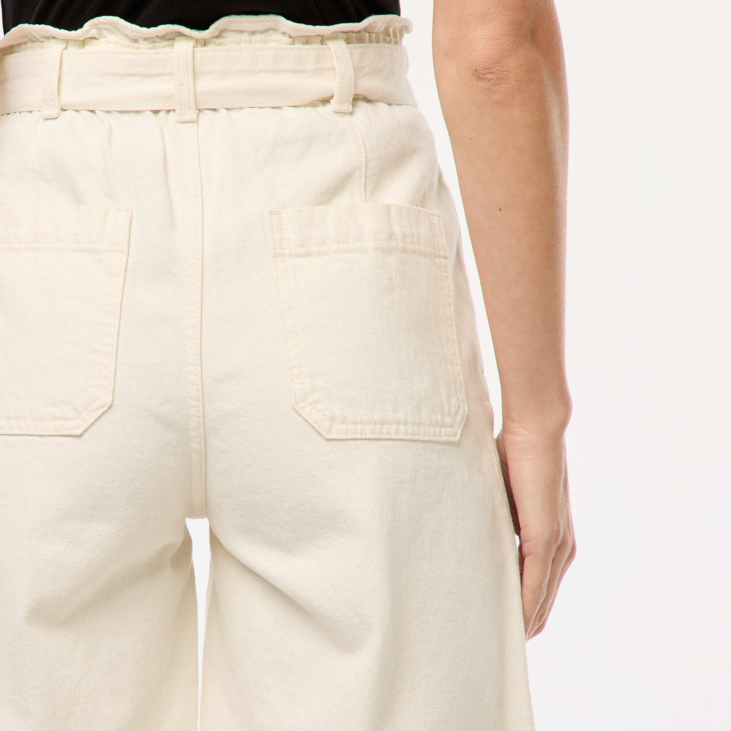 Short taille haute denim avec ceinture BLANC