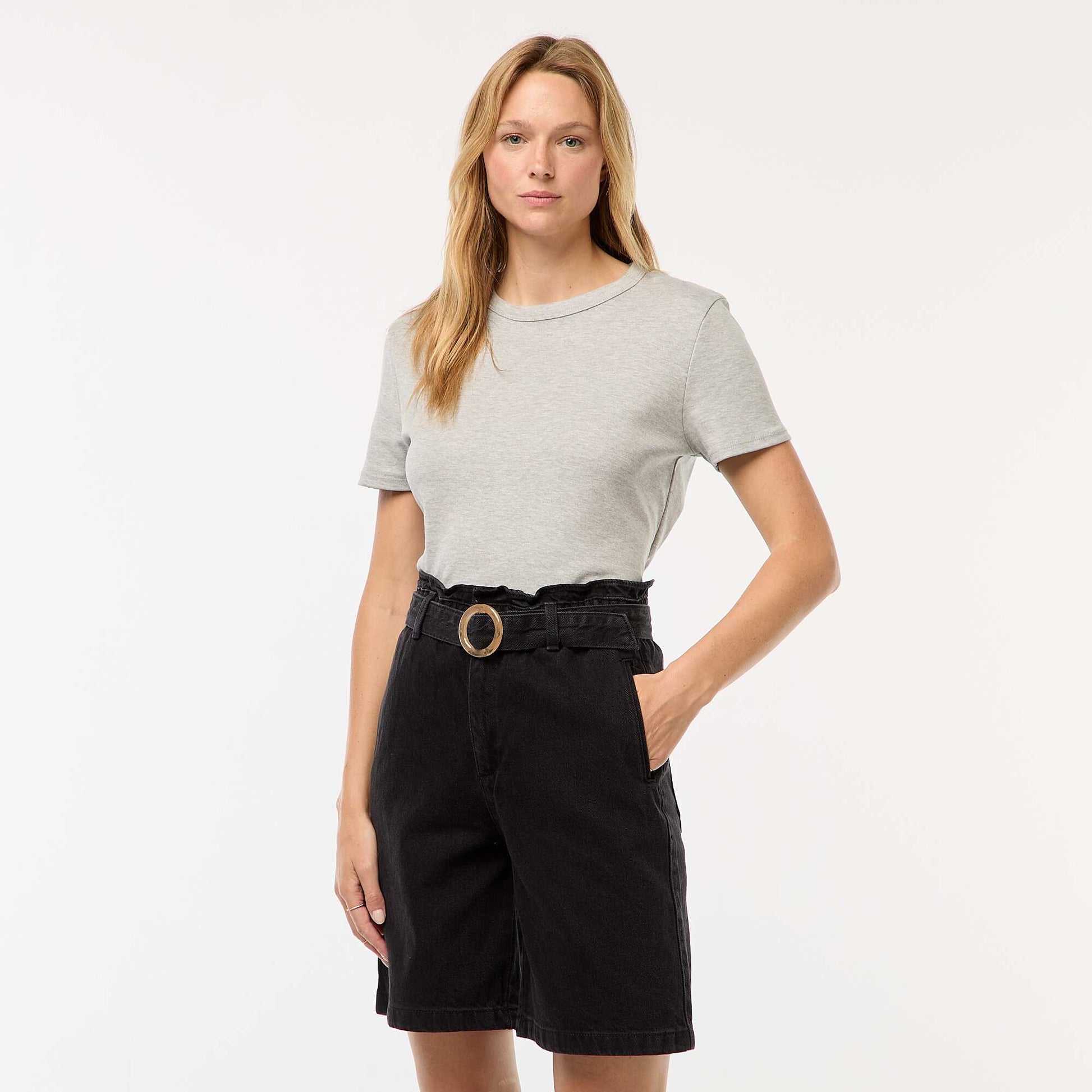 Short taille haute denim avec ceinture NOIR