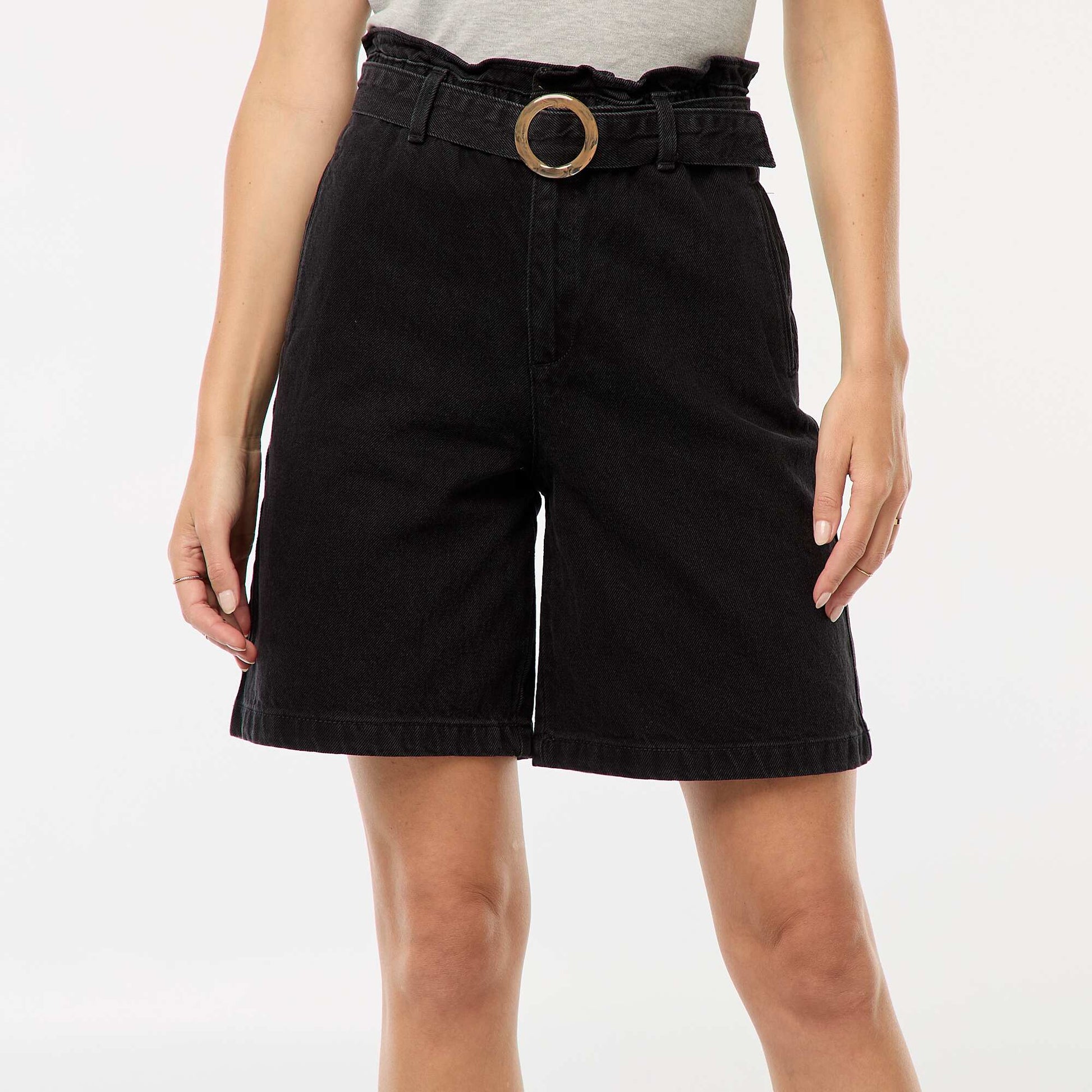 Short taille haute denim avec ceinture NOIR
