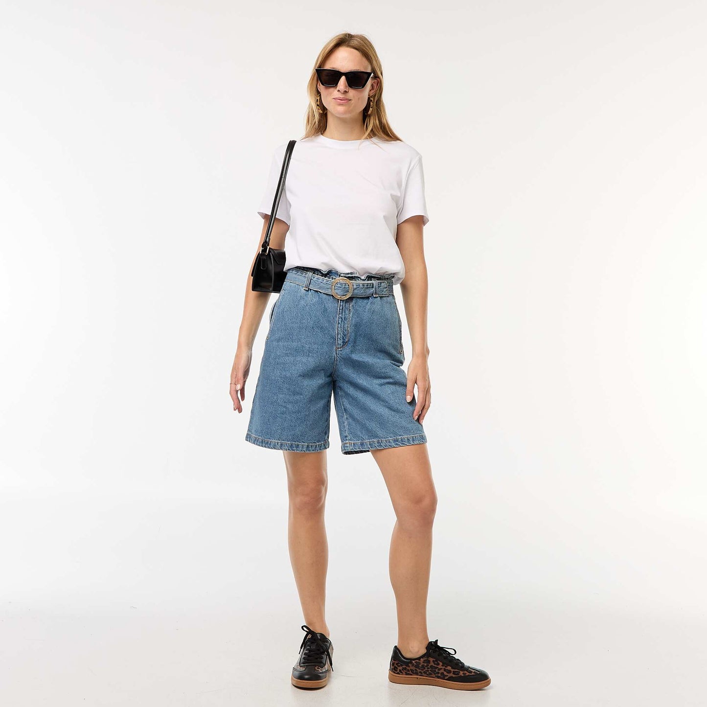 Short taille haute denim avec ceinture BLEU