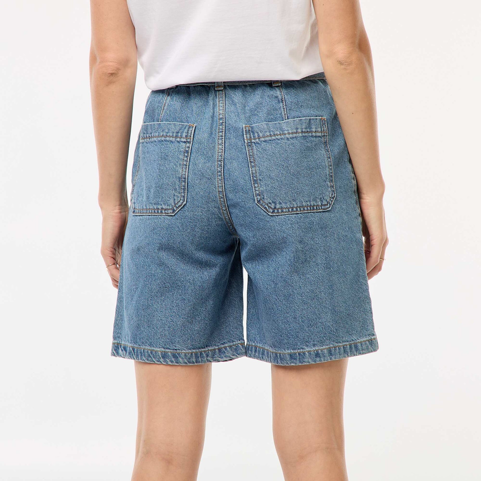 Short taille haute denim avec ceinture BLEU